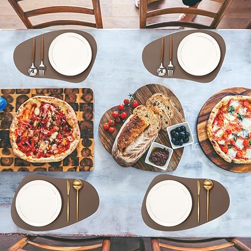 Miniatura 3 de Juego de 8 manteles individuales de piel sintética, resistentes a las manchas, resistentes al calor, fáciles de limpiar, impermeables, lavables,