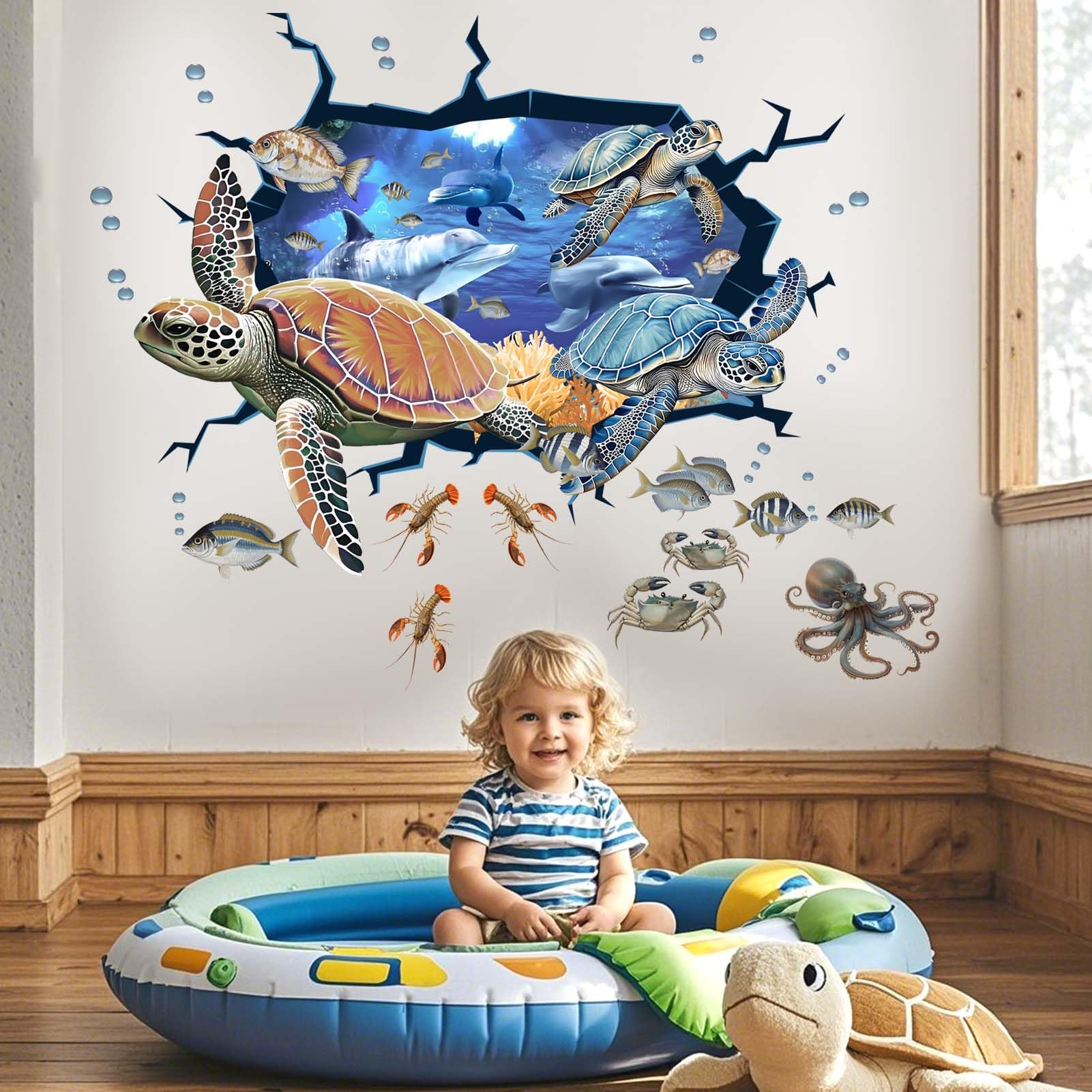 Sea Turtle Wall Stickers for Kids: Peel and Stick Under The Sea Marine Ocean Fish Wall Decals for Baby Nursery Kid Bedroom Toddler Room - Image 3