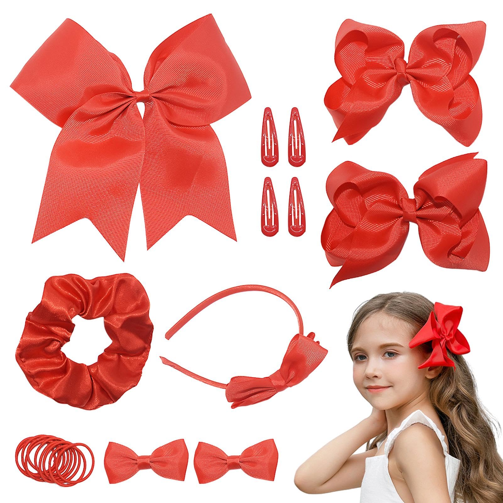 Lot 50 Accessoires Cheveux Rouges - Nœuds, Barrettes, Bandeaux - Cadeau Fille - Organisation Boîte