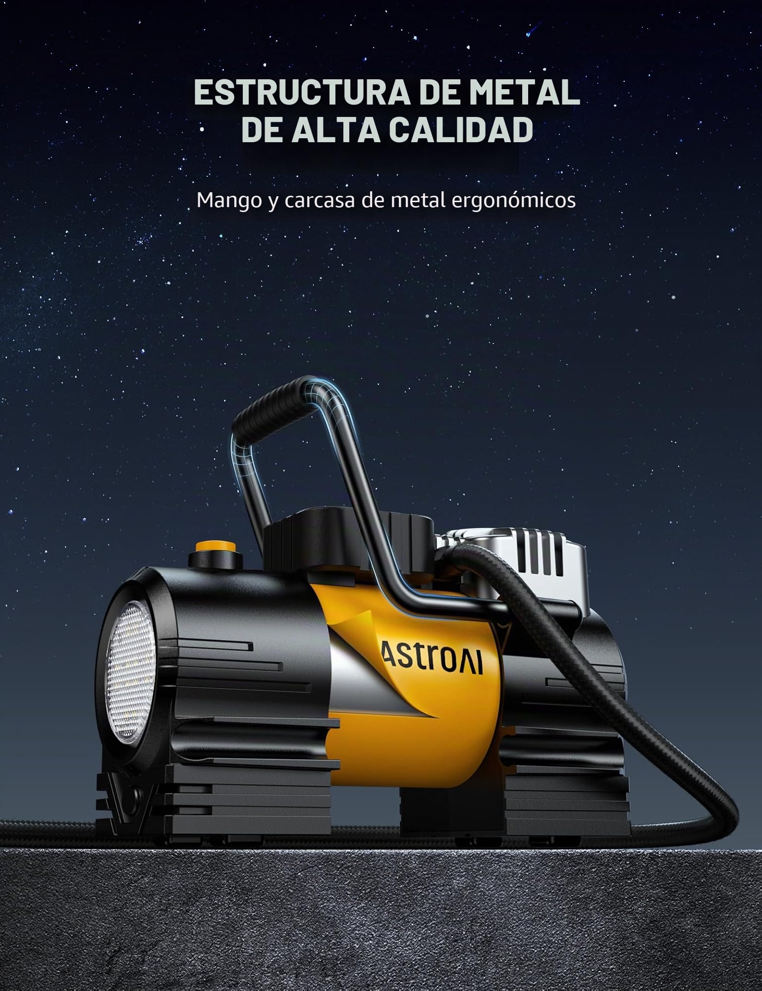 AstroAI Inflador Ruedas Coche de 150PSI, Compresor Aire Portátil 12V DC, Compresor Aire Coche, Inflador de Neumáticos Digital con 12 LEDs Luz para Coche, Bicicleta, Moto y Etc. | Bomba de Neumáticos para Coche 12V DC Bomba de Aire Digital con LEDs Luz Sup