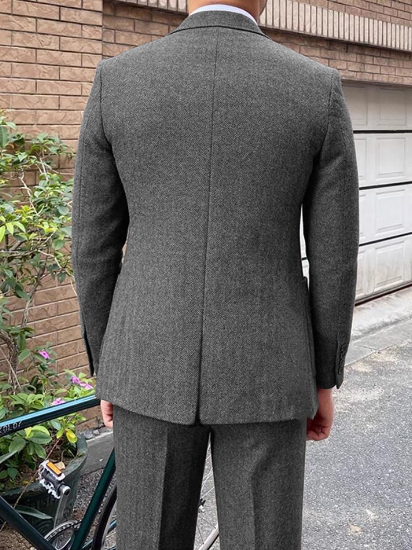 Completo da uomo in tweed, 3 pezzi, stile vintage, a spina di pesce, per matrimoni, balli di fine anno, abbigliamento casual da lavoro, set blazer e pantaloni