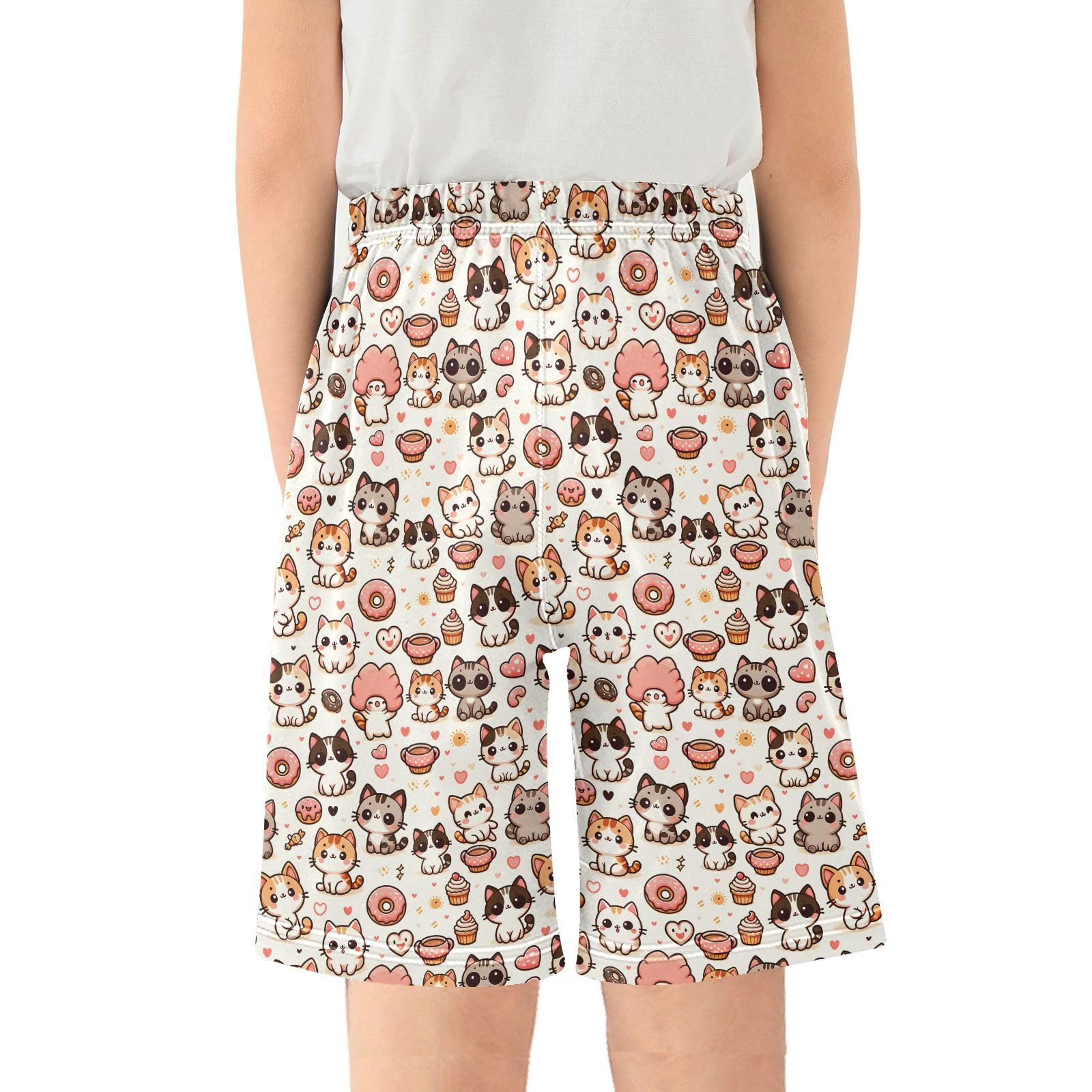 Cat Kawaii Kitten Youth Athletic Shorts for Boys and Girls Size 11-12 Years Multicolor