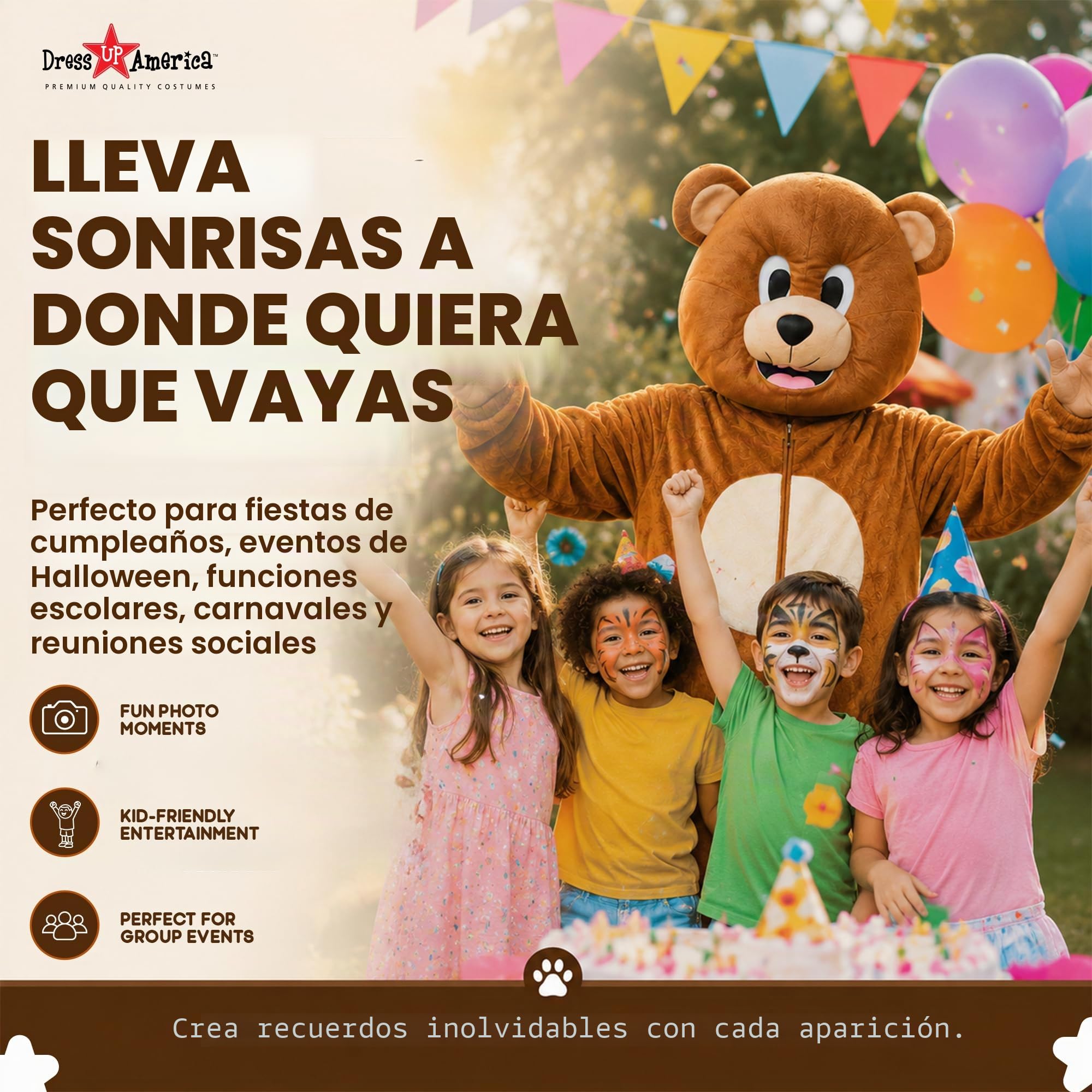 Dress Up America Disfraz de Mascota de Oso Pardo para niños y Adultos - Disfraz de Juego de rol de Oso Pardo - Hermosos Disfraces de Cosplay Para Niños y Adultos
