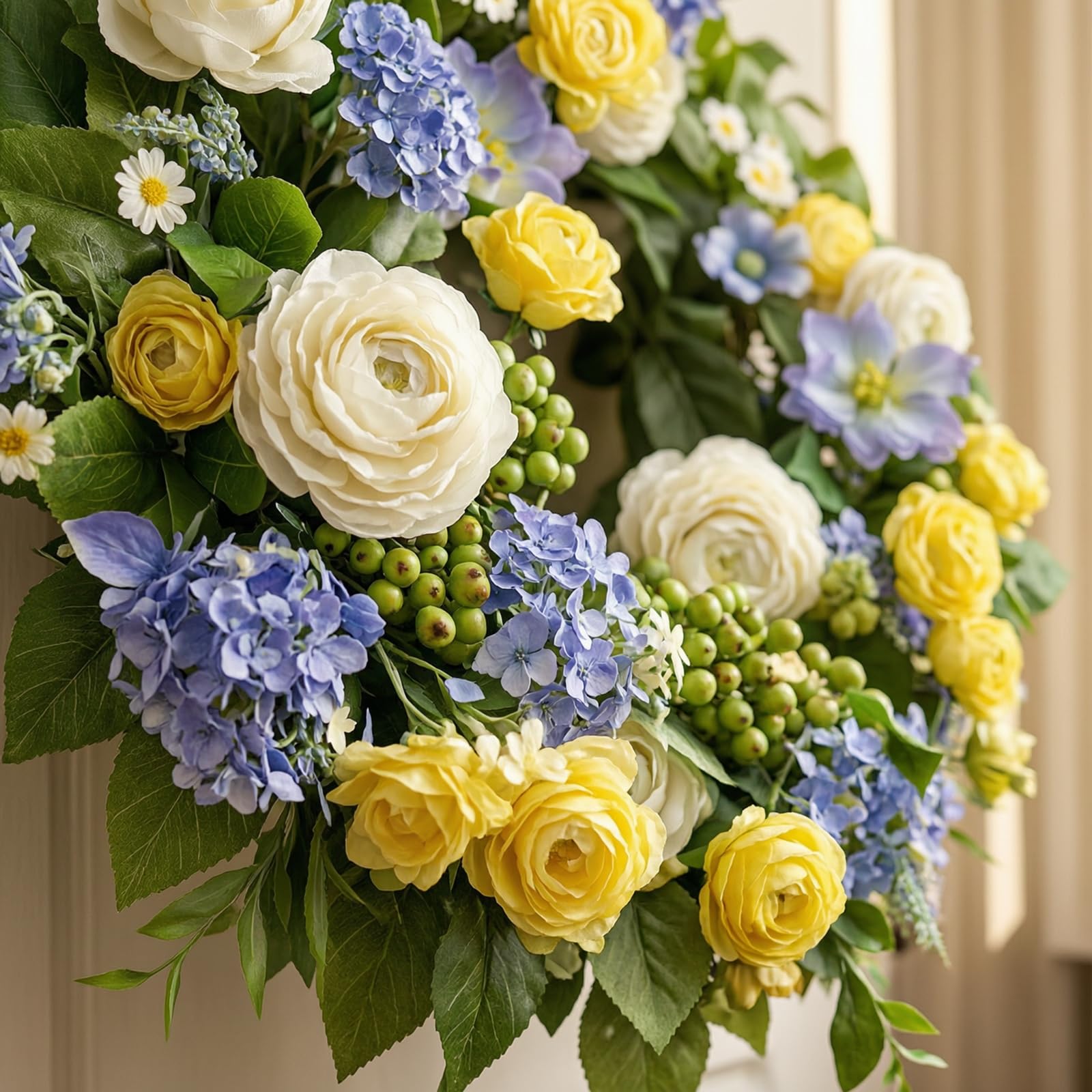 Ghirlanda Floreale Artificiale Ghirlanda Decorativa Corona Fiori Ghirlanda Verde in Tessuto con Foliage E Fiori Misti per Effetto Naturale Adatta per, style to 2