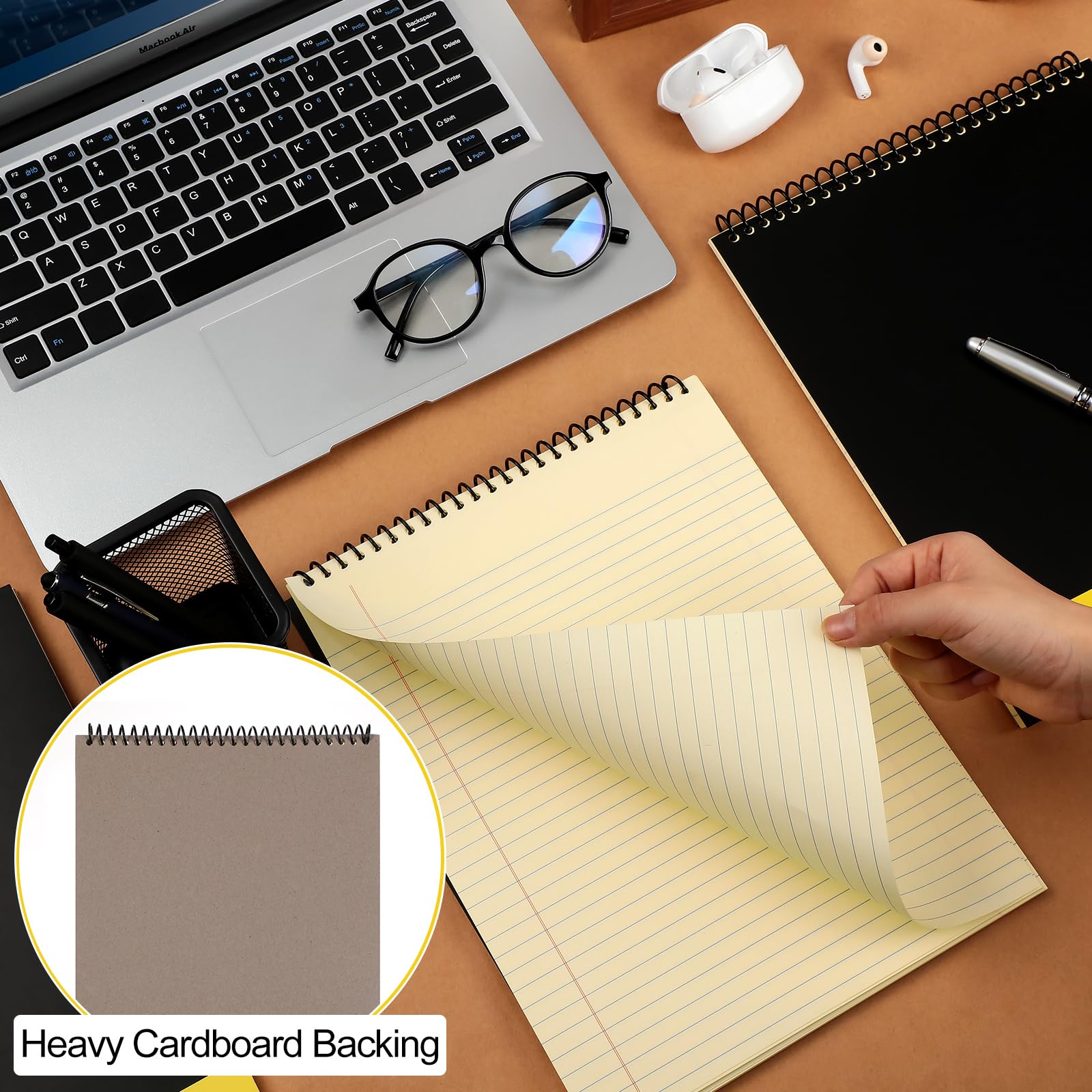 Resurhang Notizblock mit Spiralbindung, doppelseitig, liniert, Notizblock, Memo, Steno-Block mit festem Einband, 21,6 x 27,9 cm, ohne Löcher, Gelb, 6 Stück