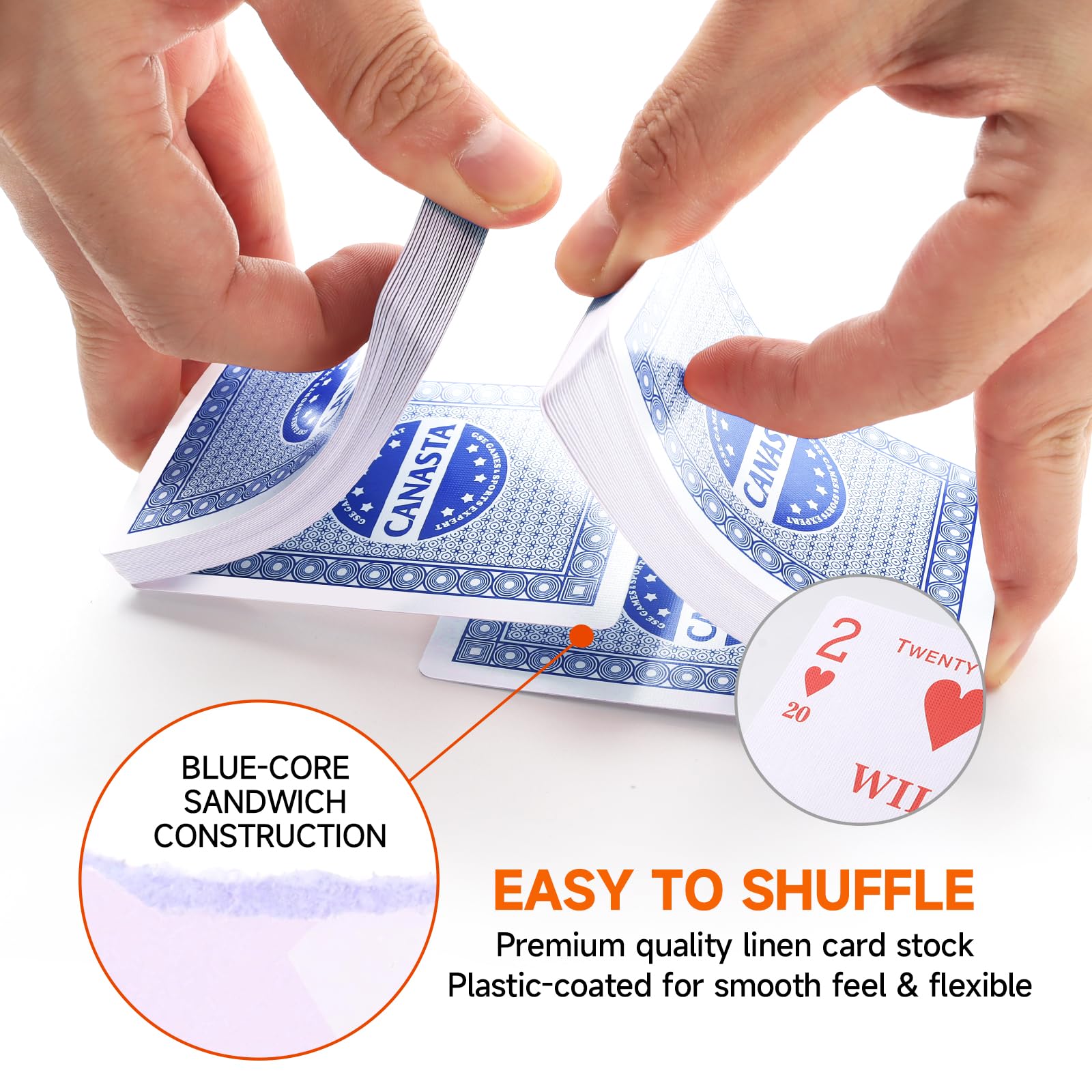 GSE Games & Sports Expert Canasta Cards Game Set with 6-Deck Blue Canasta Cards with Point Values, 6-Deck Automatic Card Shuffler, a Revolving Card Holder Tray, 100 Score Sheets