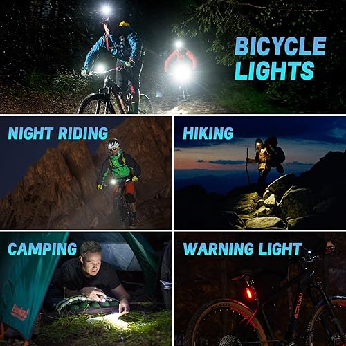 Miniatura 7 de Luces de bicicleta delanteras y traseras, luces de bicicleta de montaña para conducción nocturna, recargable USB-C fuerte brillo faro de bicicleta