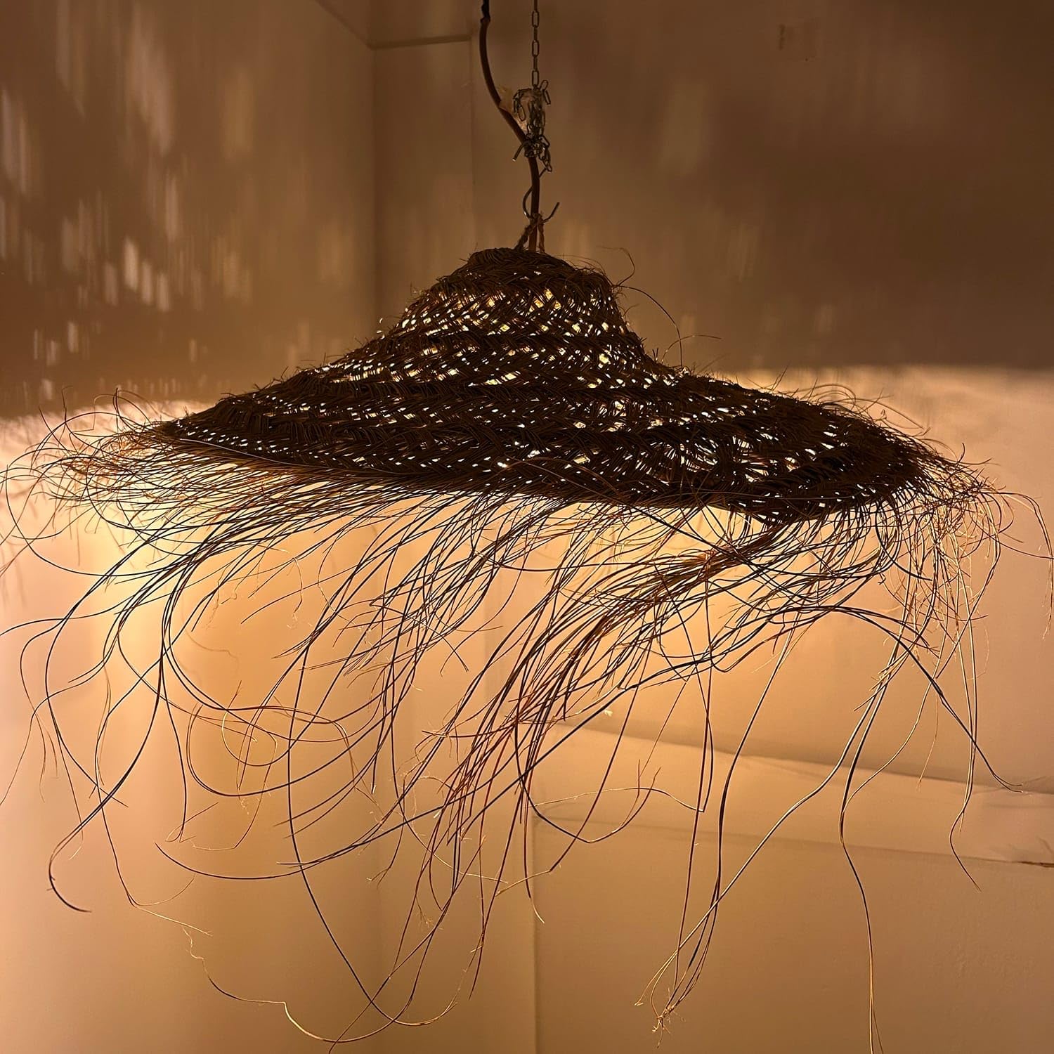 Generico Paralume Lampadario a Sospensione in Paglia Artigianale Marocchino: Stile Etnico, Illuminazione Naturale e Accogliente 2404251302 Vimini Rattan Palma Fibre Naturali Senza Impianto Elettrico