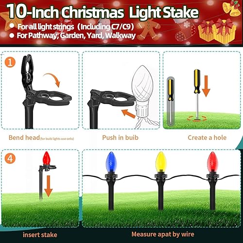 Miniatura 4 de Paquete de 50 estacas de Navidad de 8.5 a 10 pulgadas para cadena de luces C7 y C9, estacas de luz para exteriores, jardín, césped, camino, patio,