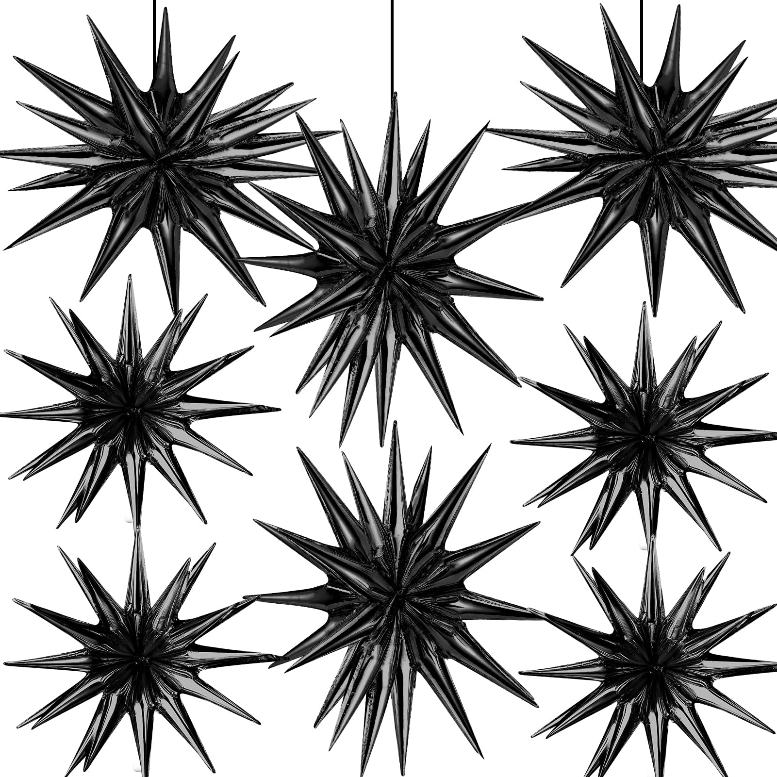 8 Pcs Star Balloons, Huge Black Explosion Star Aluminum Foil Spike Balloons for Birthday, Baby Shower, Wedding, Bachelorette Party, Black Party