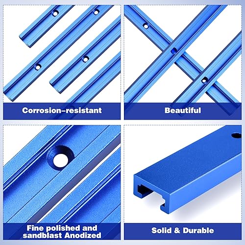 Miniatura 3 de Zonon 6 piezas de riel en T con tornillos para madera para carpintería, perfil de doble corte, carril universal en T de aluminio con agujeros de