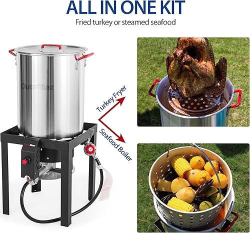 Miniatura 3 de Olla de pavo con cesta y quemador, freidora de propano para exteriores con quemador de 50,000 BTU, ideal para cocinar al aire libre pavo, cangrejo,