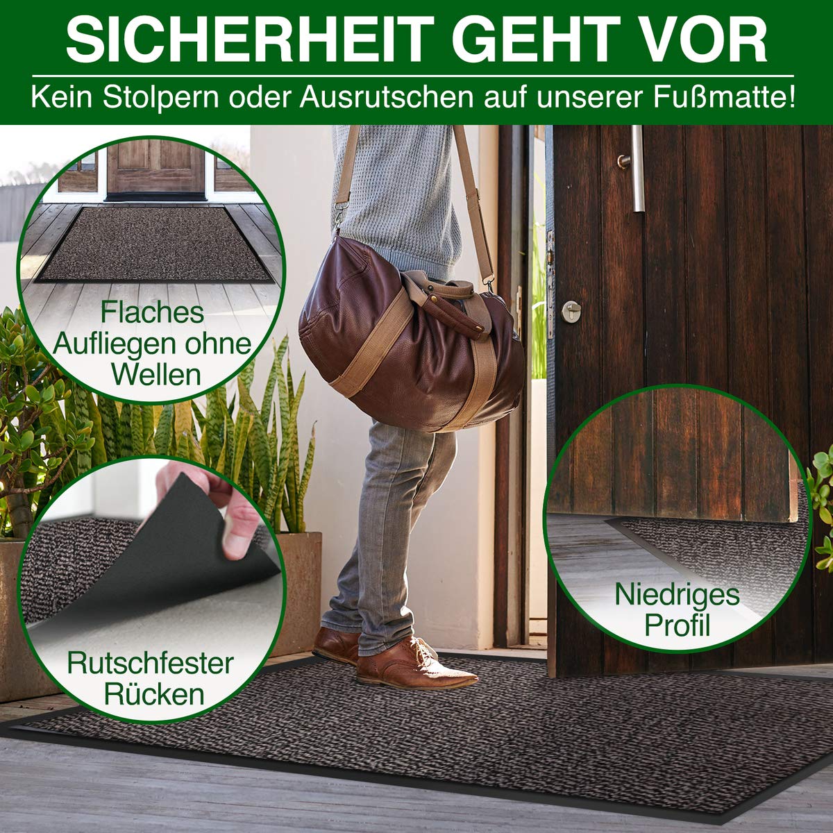 Floordirekt Schmutzfangmatte Sky - Fussmatte in vielen Größen & Farben - Türmatte für innen & außen - Sauberlaufmatte Fußabtreter für Flur Eingang Eingangsbereich (120 x 180 cm, Rot)