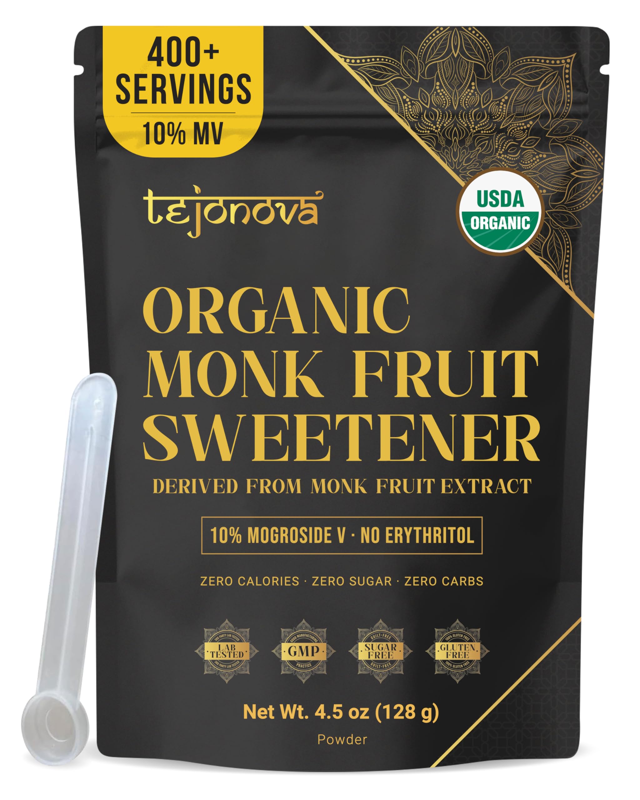 Organic Monk Fruit Powder, Pure Sweetener No Erythritol, Monkfruit Goodness, Sugar Susbtitute, Extract 4.5Oz 413 Servings, By Tejonova