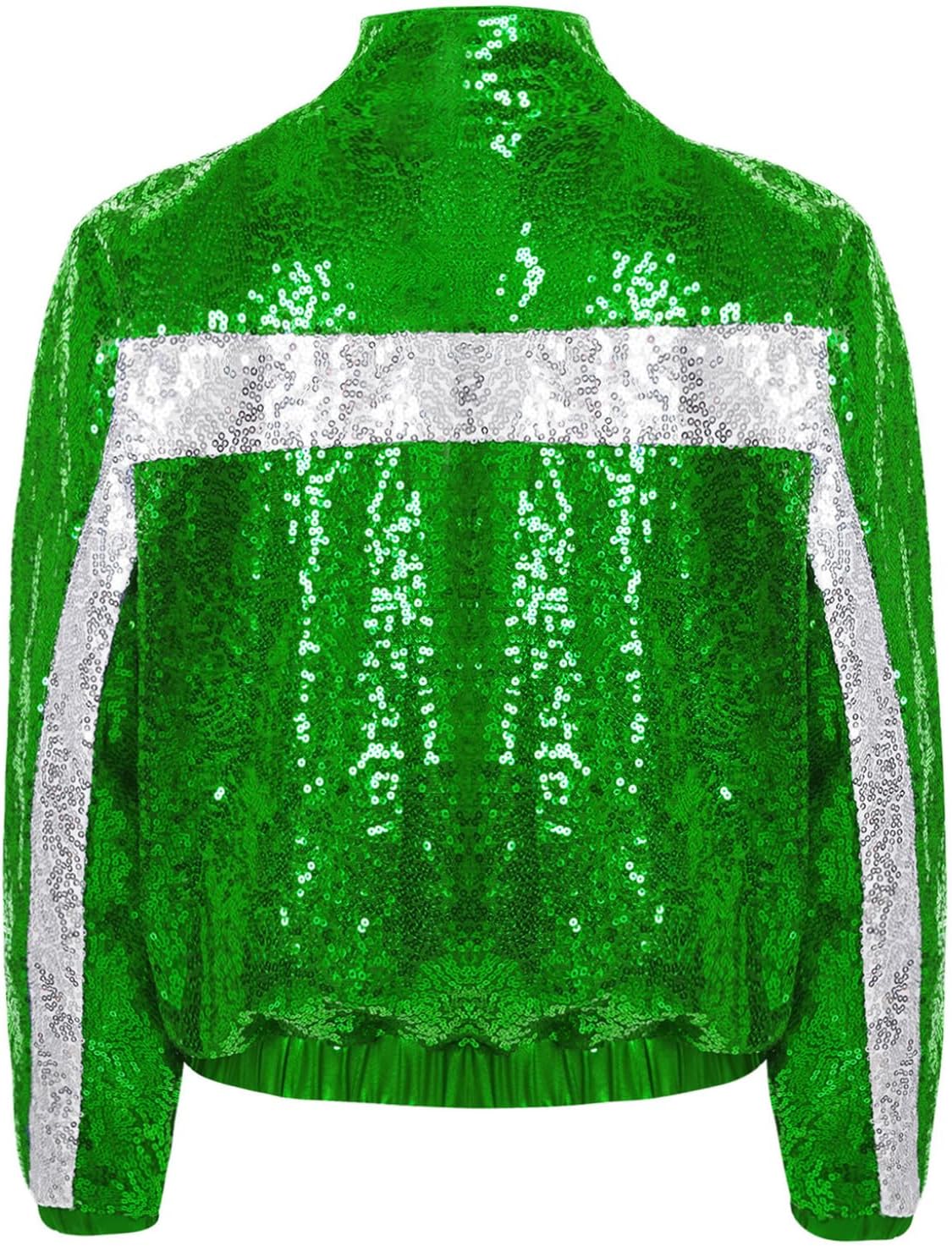 Big Girls Hip-hop Jazz Performance Costume Sequin Jacket Long Sleeve Bomber Coats Clubwear