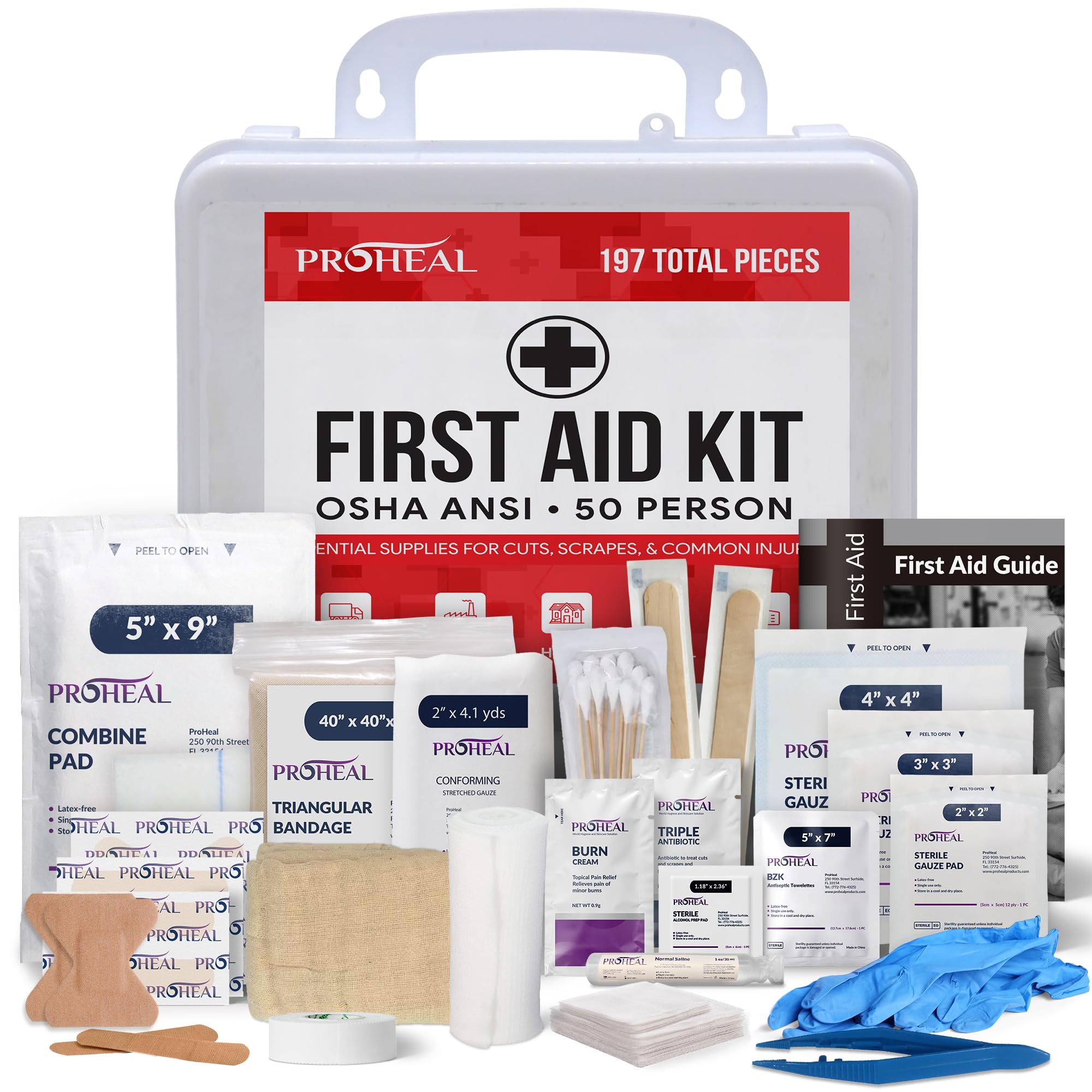 50 Person OSHA Compliant First Aid Kit for Businesses, Vehicles, Trucks, Construction Site - Type III, ANSI Class A Emergency Kit - 197 Piece Essential First Aid Supplies