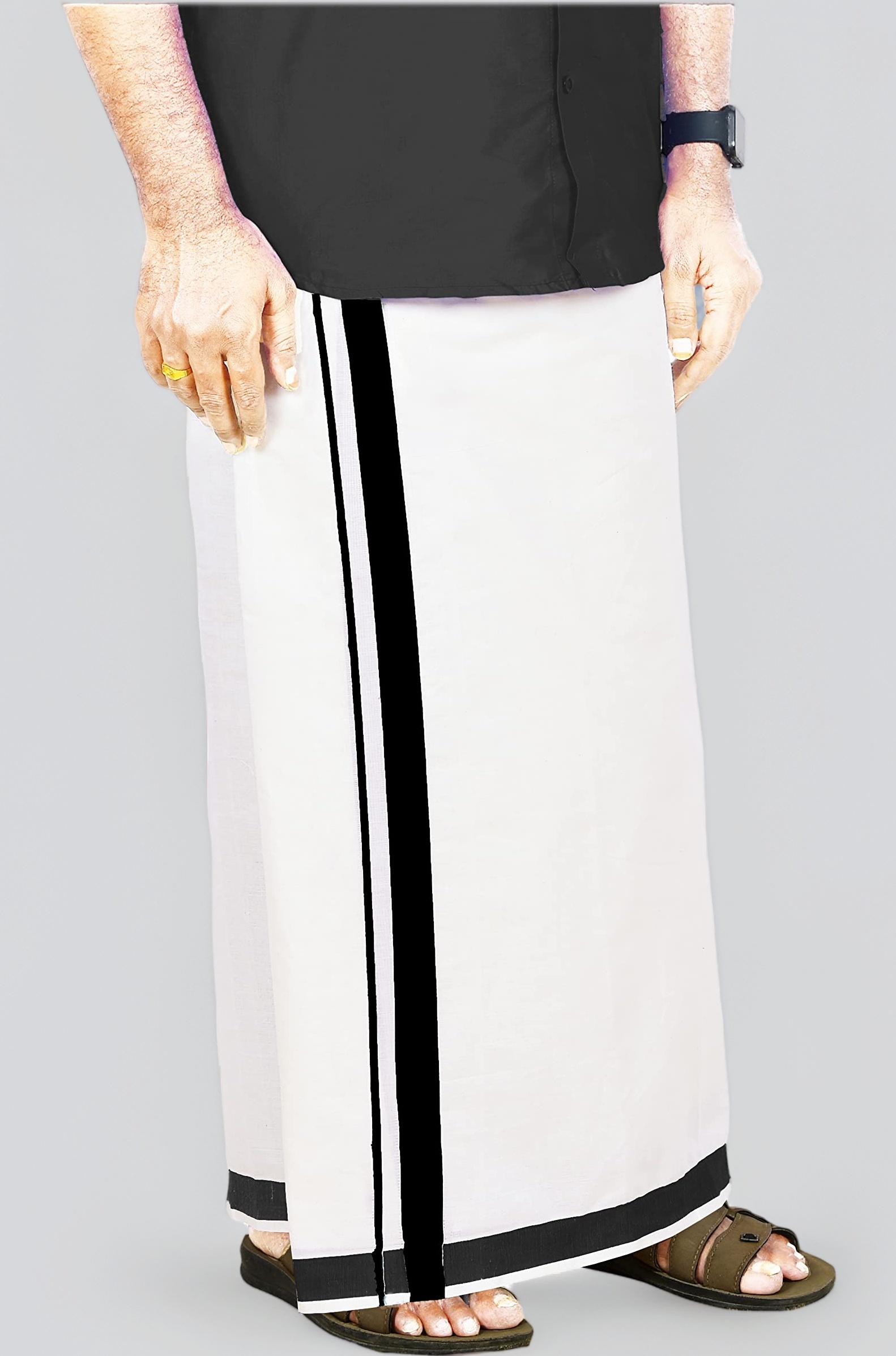 Mens Thick Border Cotton Dhoti Pure White 4.00 Meters Double Vesti/Mundu