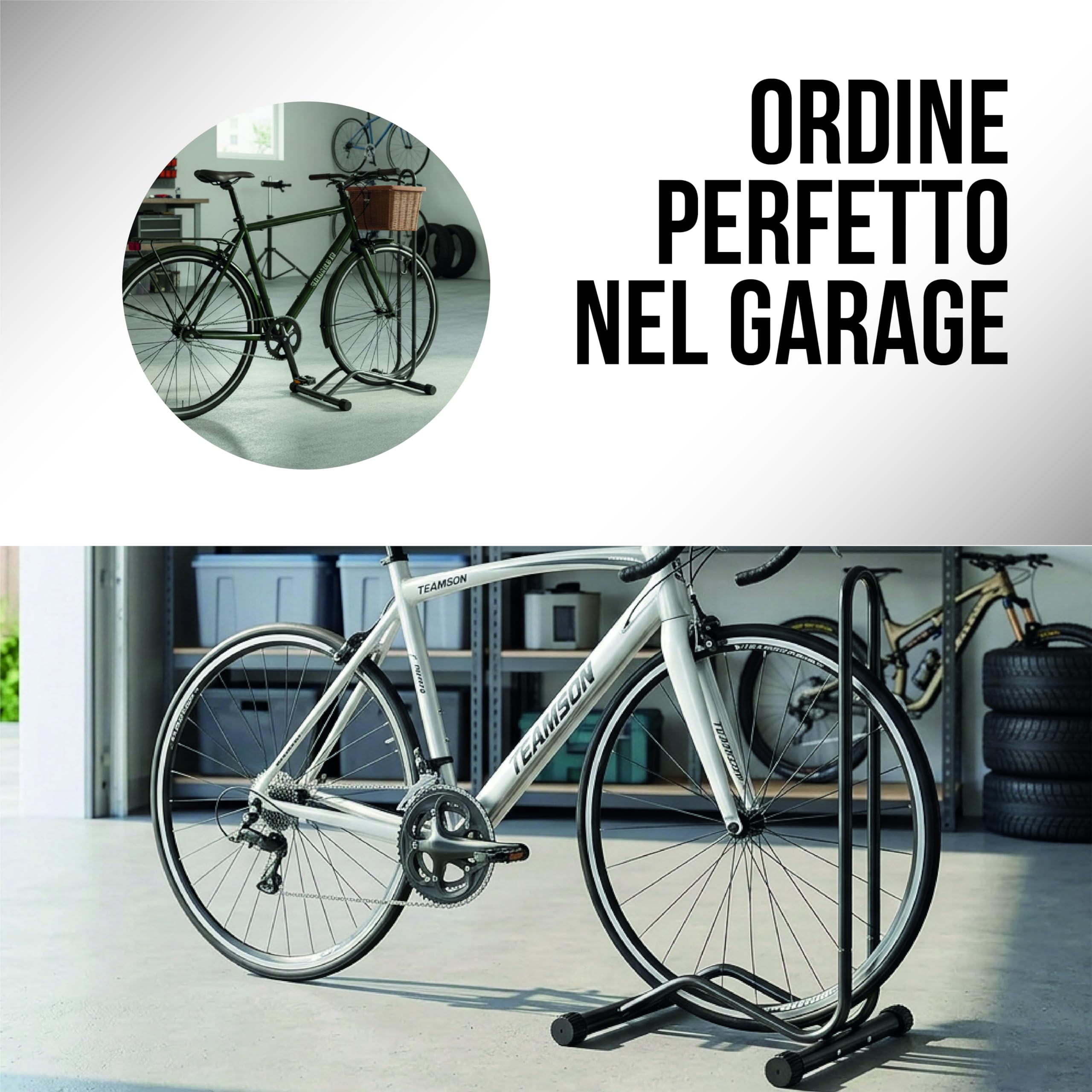 Supporto Bicicletta Autoportante Verticale – Cavalletto Salvaspazio per Bici da Strada, Mountain Bike e Bambini – Parcheggio a Pavimento per Uso Interno ed Esterno, Stabile e Regolabile in Acciaio