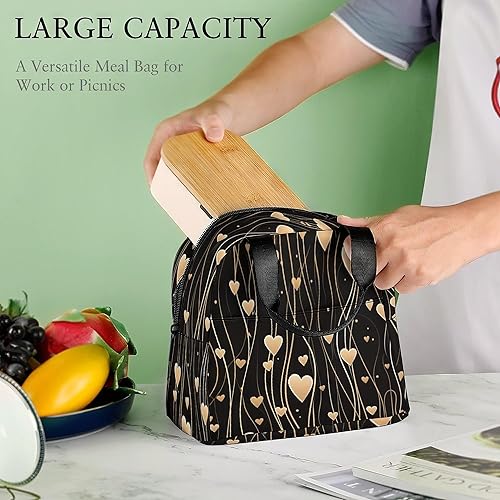 Miniatura 5 de LUCYSMARSHOP - Lonchera negra pequeña para niñas de 8 a 10 a 12 años  Lonchera con corazón dorado para adolescentes y niñas, lonchera reutilizable