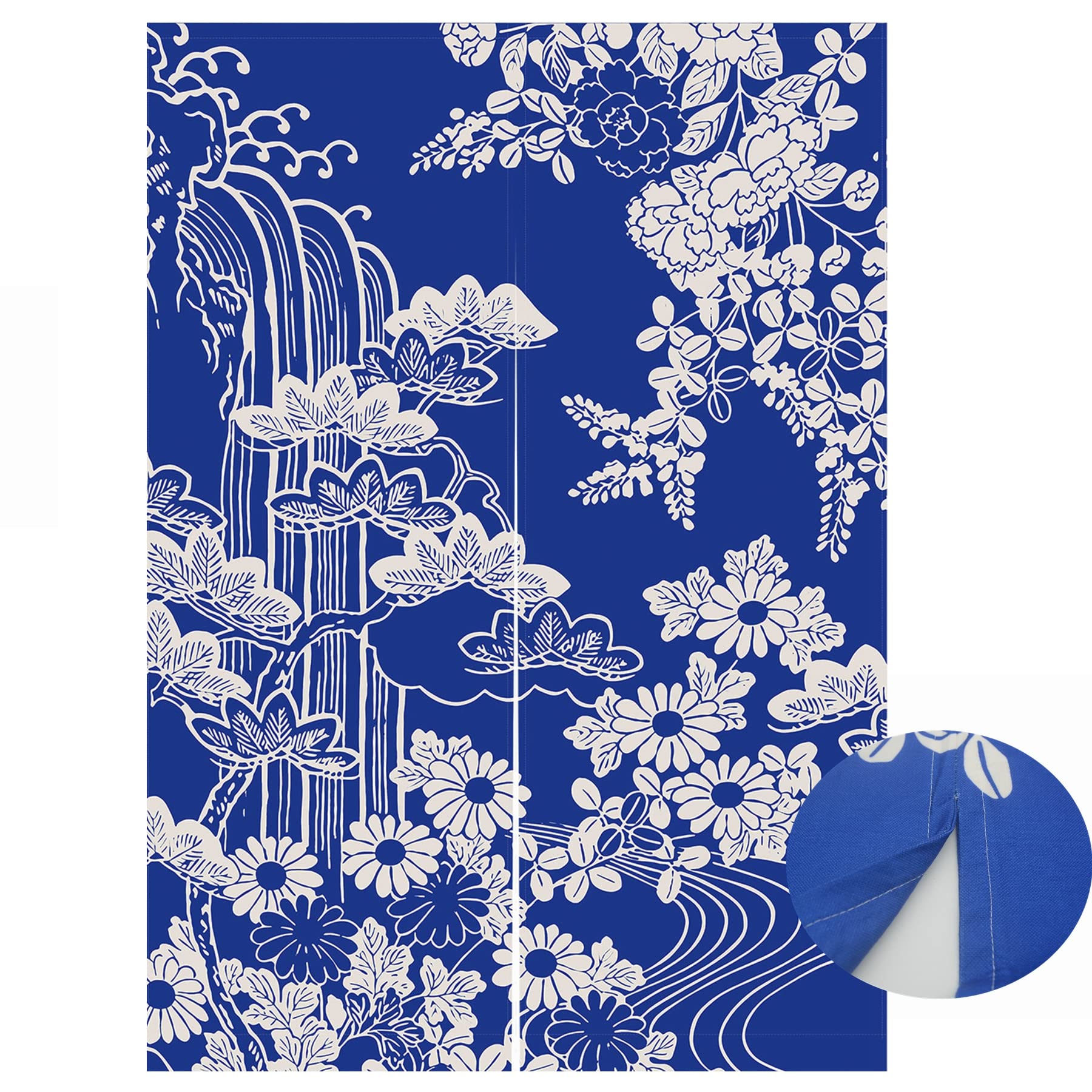 LIGICKY Rideaux de porte noren de style japonais épais et long pour décoration de la maison - 85 x 120 cm - Bleu (chrysanthème) (impression double face)