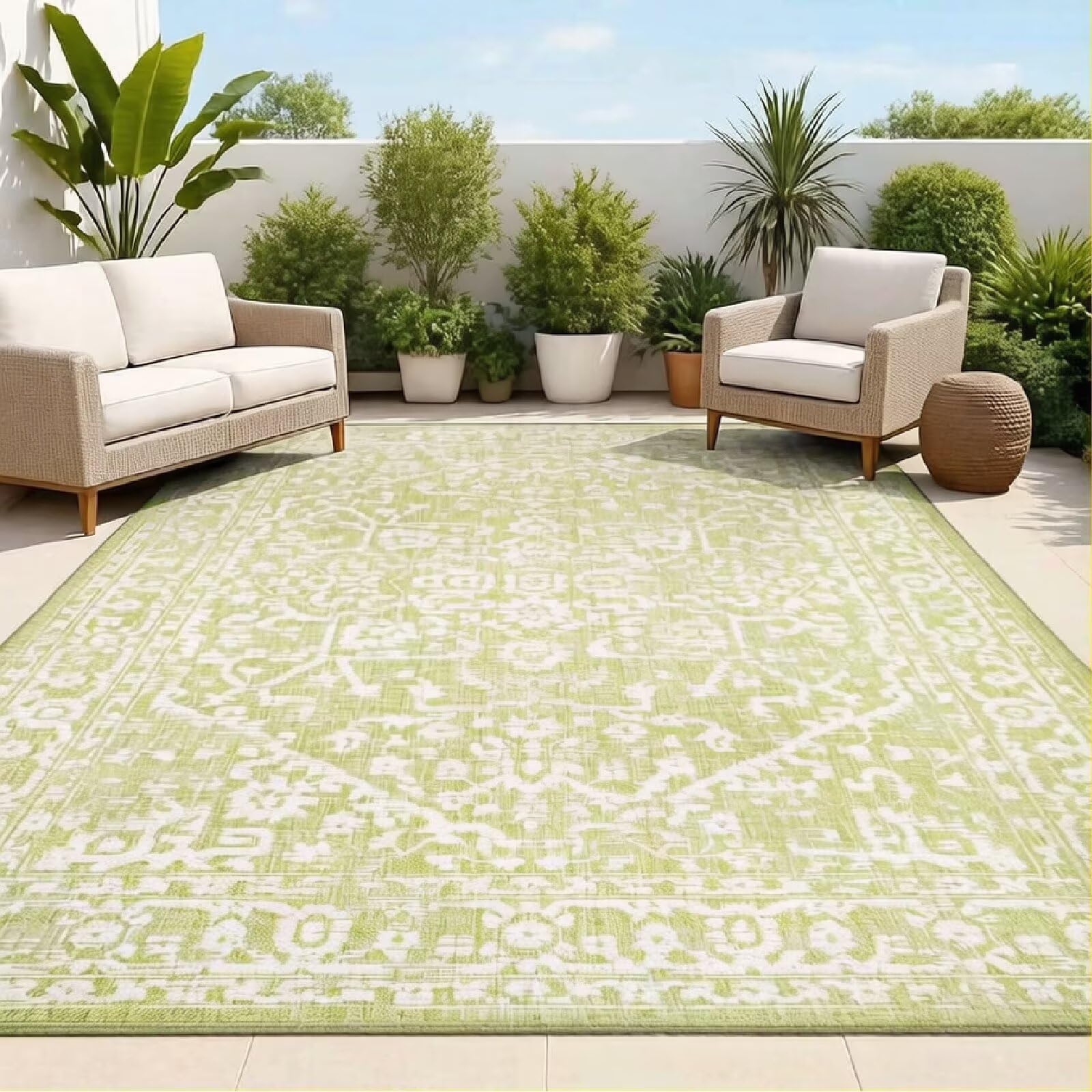 Tappeti Extra Large per Patio, Cortile e Deck in Legno, Colore Unito Antiscivolo Interno ed Esterno, Coperta da Picnic Impermeabile per Campeggio, Tappeto per Giardino.[Verde Chiaro, 80X120CM]