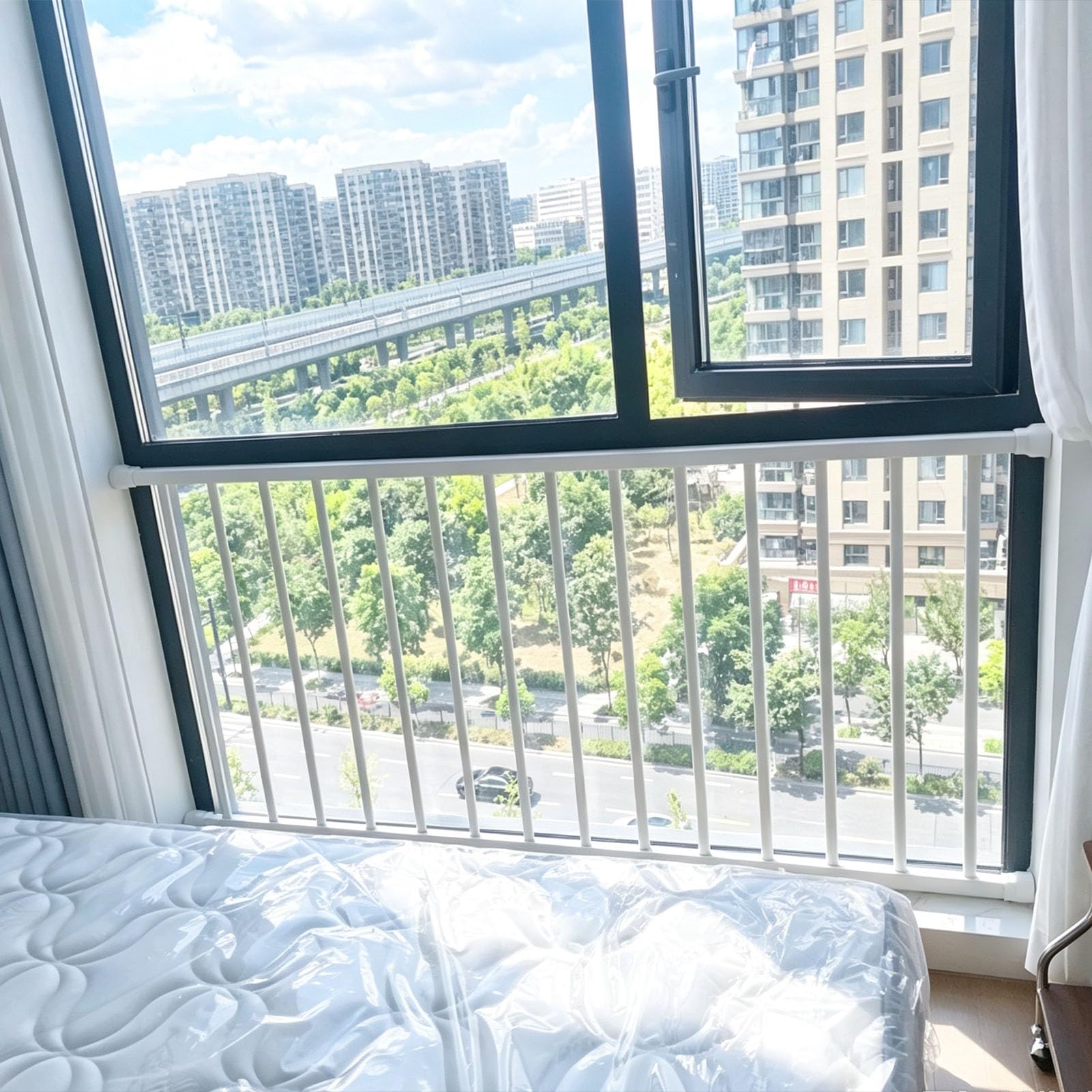 Barras De Seguridad para Ventanas Sin Taladrar, Protección Ajustable | Barrera Para Ventanas Con Montaje A Presión Que Evita Caídas; Cuenta Con Un Marco De Perfil Ovalado(Height 50cm,L55cm)