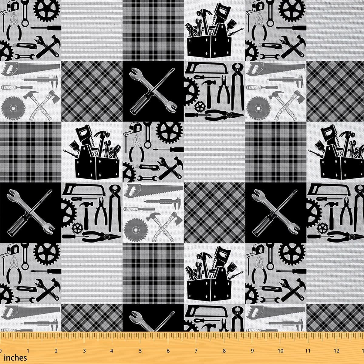 Farmhouse Decor Fabric by The Yard,Kids Boys City Construction Decorative Fabric,Country Tools Father's Day Quilting Supplies,Rustic Style DIY Crafts,3 Yards,108" L x 59" W,108" L x 59" W