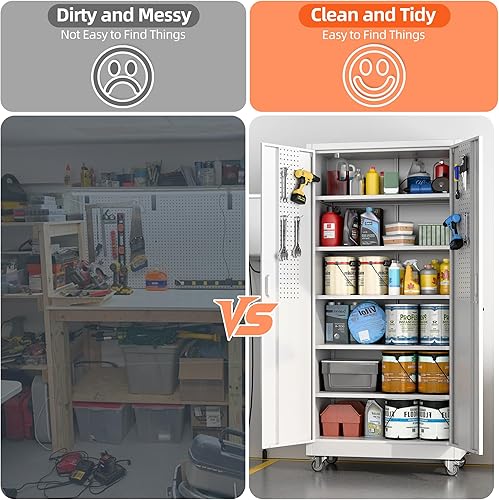 Miniatura 5 de Aobabo Gabinete de almacenamiento de metal con ruedas, gabinete de almacenamiento de oficina resistente con cerradura, gabinete de acero con 2