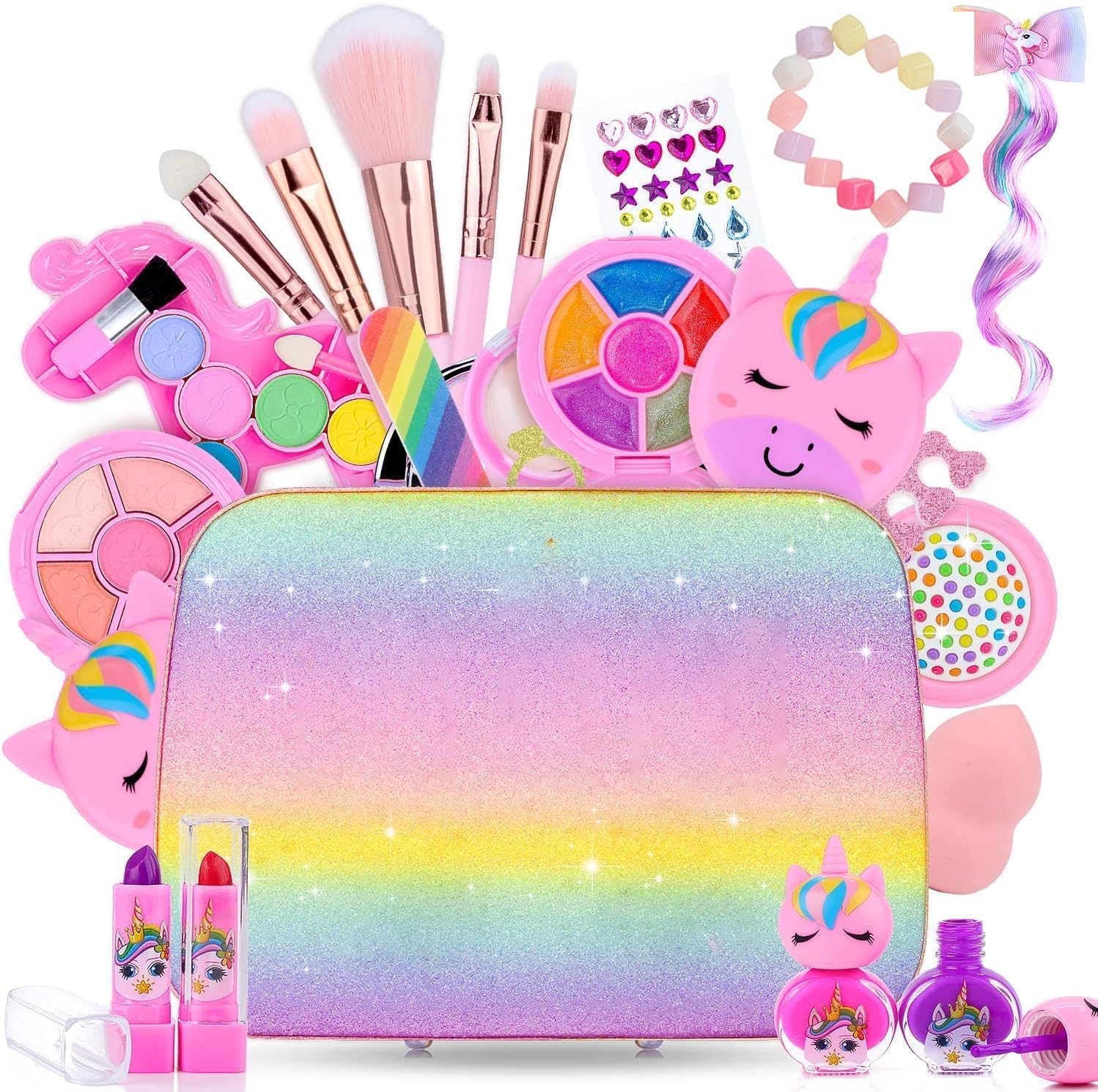 TMOHRAKids Makeup Kit for Girls, Real Washable Makeup Set for Girls,Washable Cosmetic Set as Princess Birthday Gift Toy with Bag, Children Cosmetic Beauty Set for Girls Age 4 5 6 7 8 9 10 Year Old