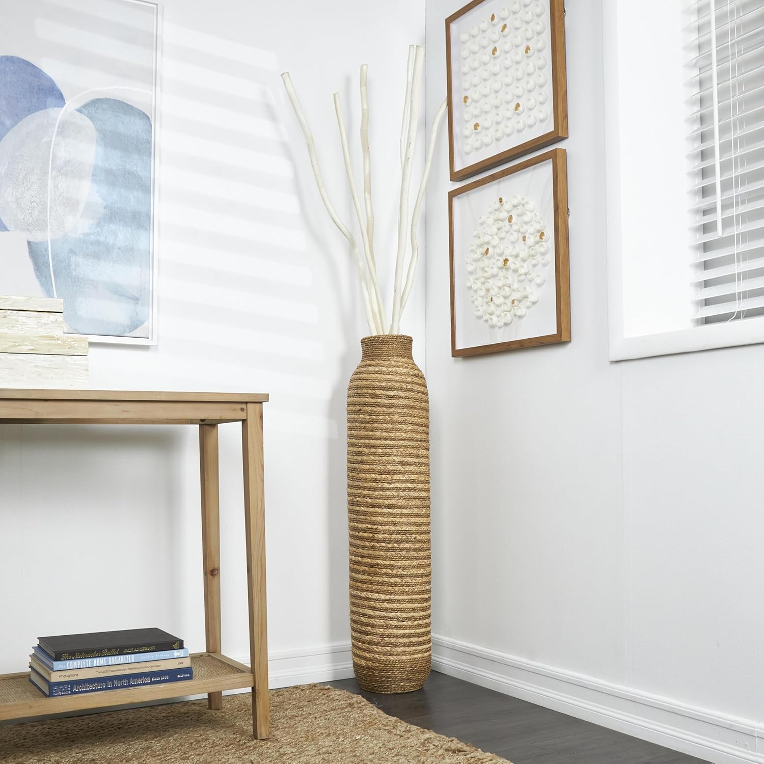 Deco 79 Seagrass Handmade Decorative Vase Slim Woven Tall Floor Centerpiece Vase, Vase for Home Decoration 9" x 9" x 40", Brown