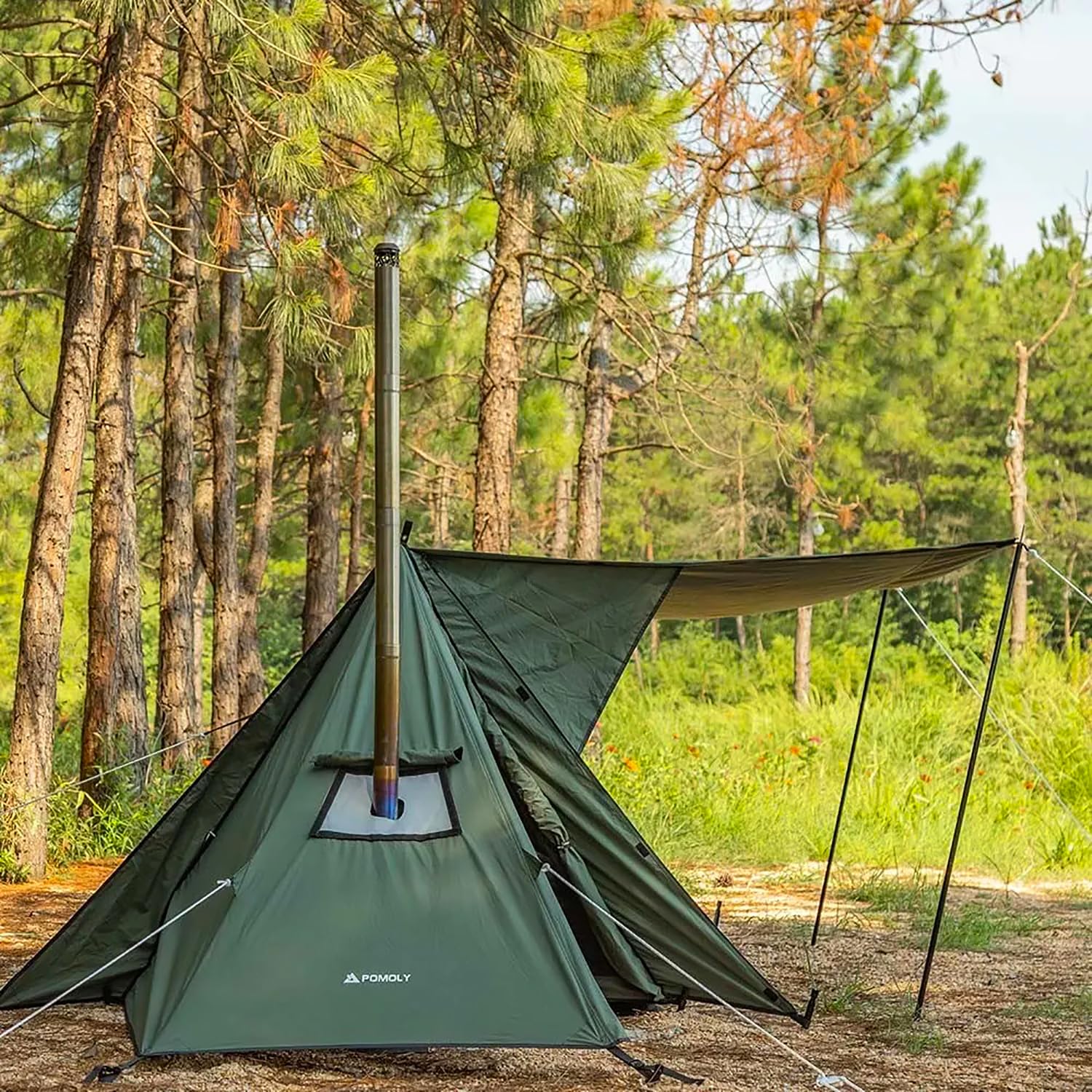 Tente de Camping Chaude avec poêle, abri de cheminée POMOLY STOVEHUT Green TC pour la Chasse, la randonnée