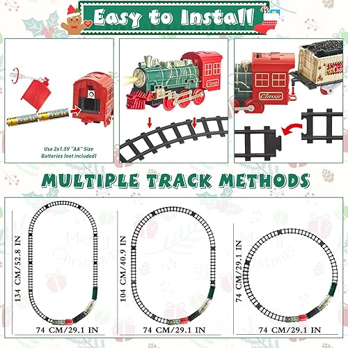 Miniatura 5 de Juego de tren de Navidad para niños, juguetes de tren con sonidos (encendidoapagado), luces, tren clásico para árbol de pueblo de Navidad, juego de