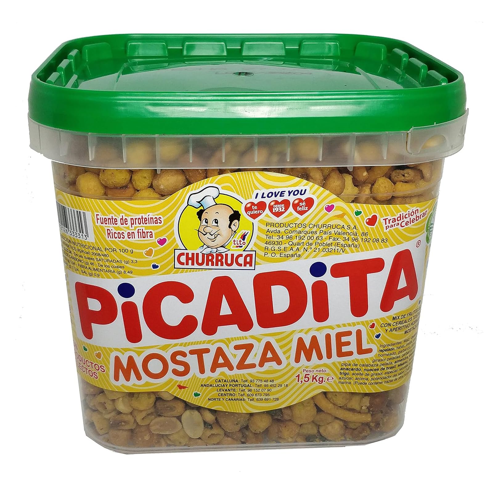Cubo Churruca Picadita Mostaza y Miel con llavero Deliex - Cubo de 1,5 kg - Cóctel de frutos secos