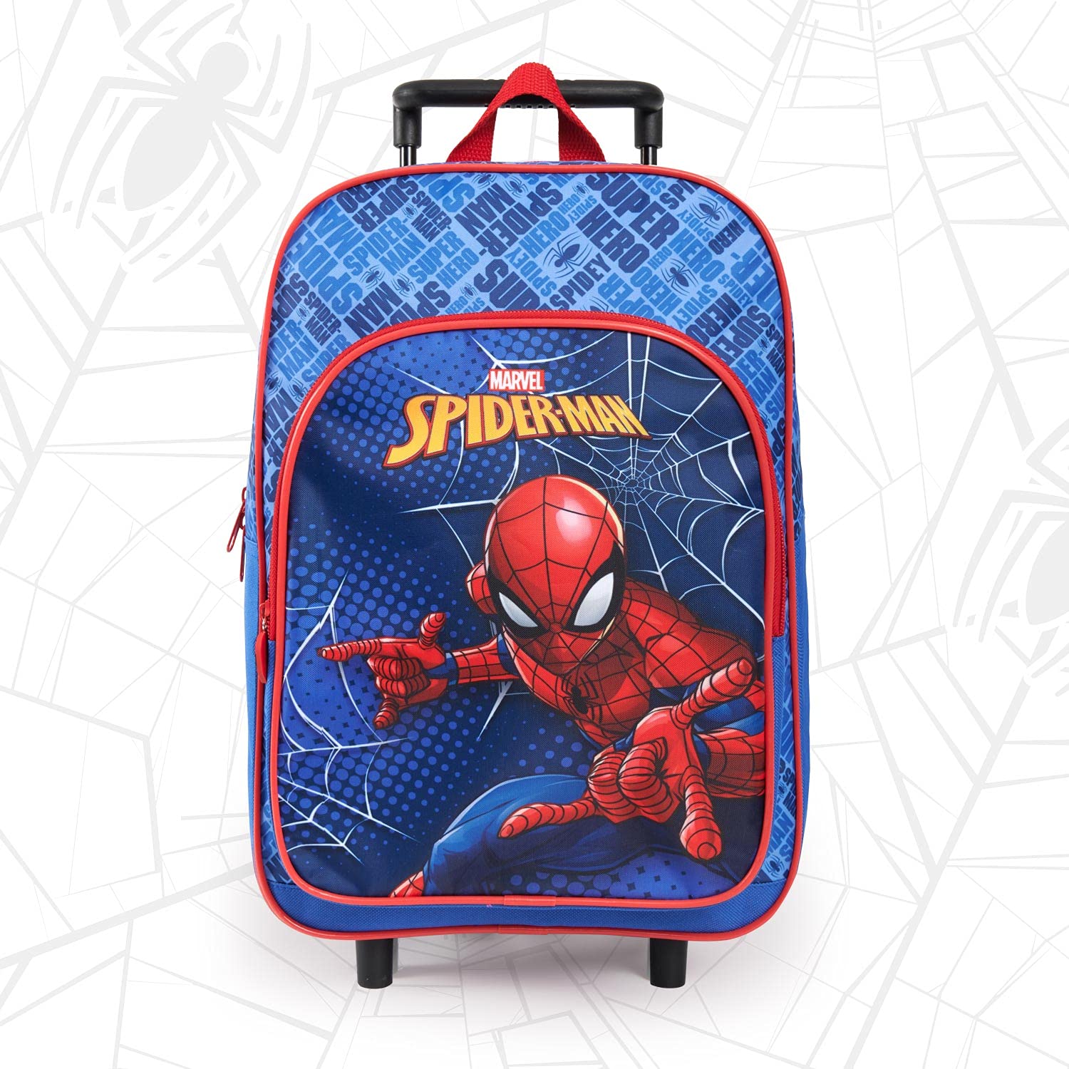 PERLETTI Spiderman Sac à Dos avec Roues pour Enfant - Sac à roulettes Amovible Garçon Bleu et Rouge École Maternelle - Cartable Léger Marvel Super Héro Homme Araignée Voyage Losisir - 36x25x12 cm