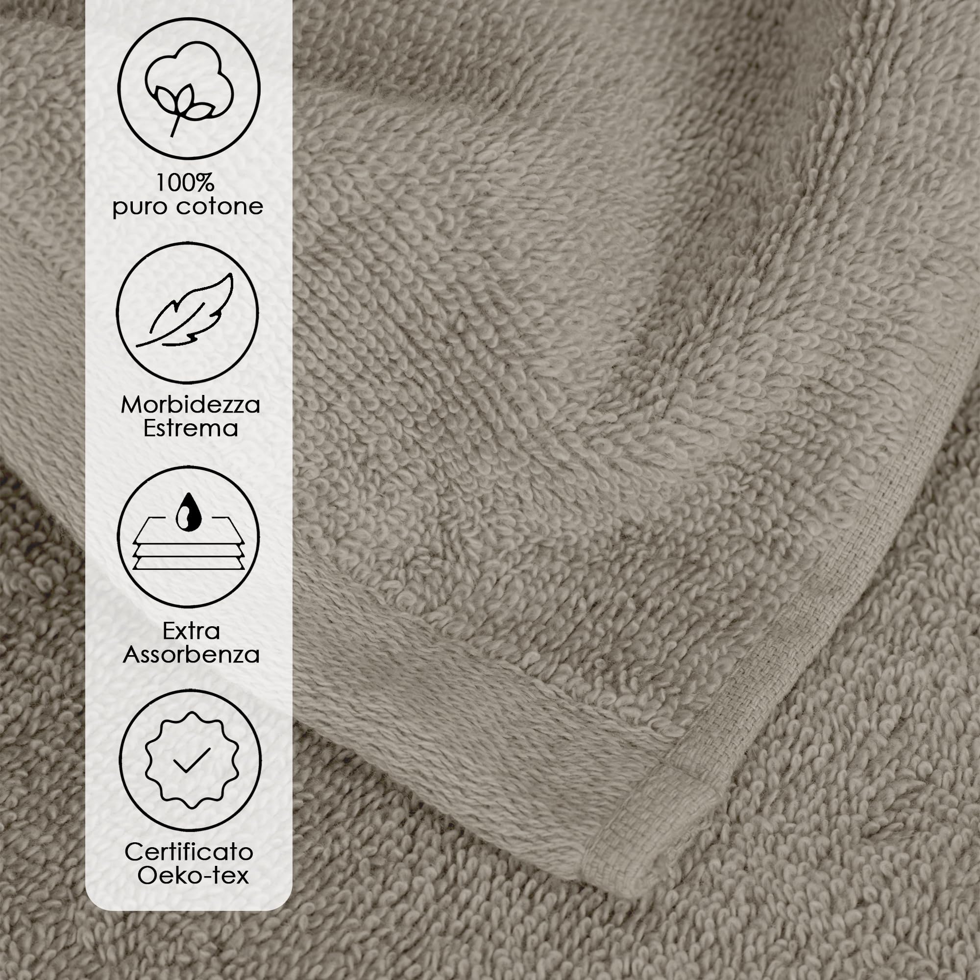 Ruggeri Set 6 Asciugamani Bagno, Cotone 2 Teli + 2 Viso + 2 Ospite, Tortora