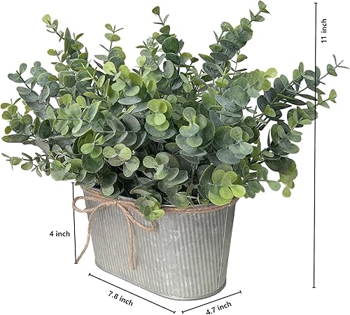 Miniatura 6 de hopeme Plantas artificiales de eucalipto para centro de mesa, plantas rústicas en maceta para decoración del hogar de granja, vegetación artificial