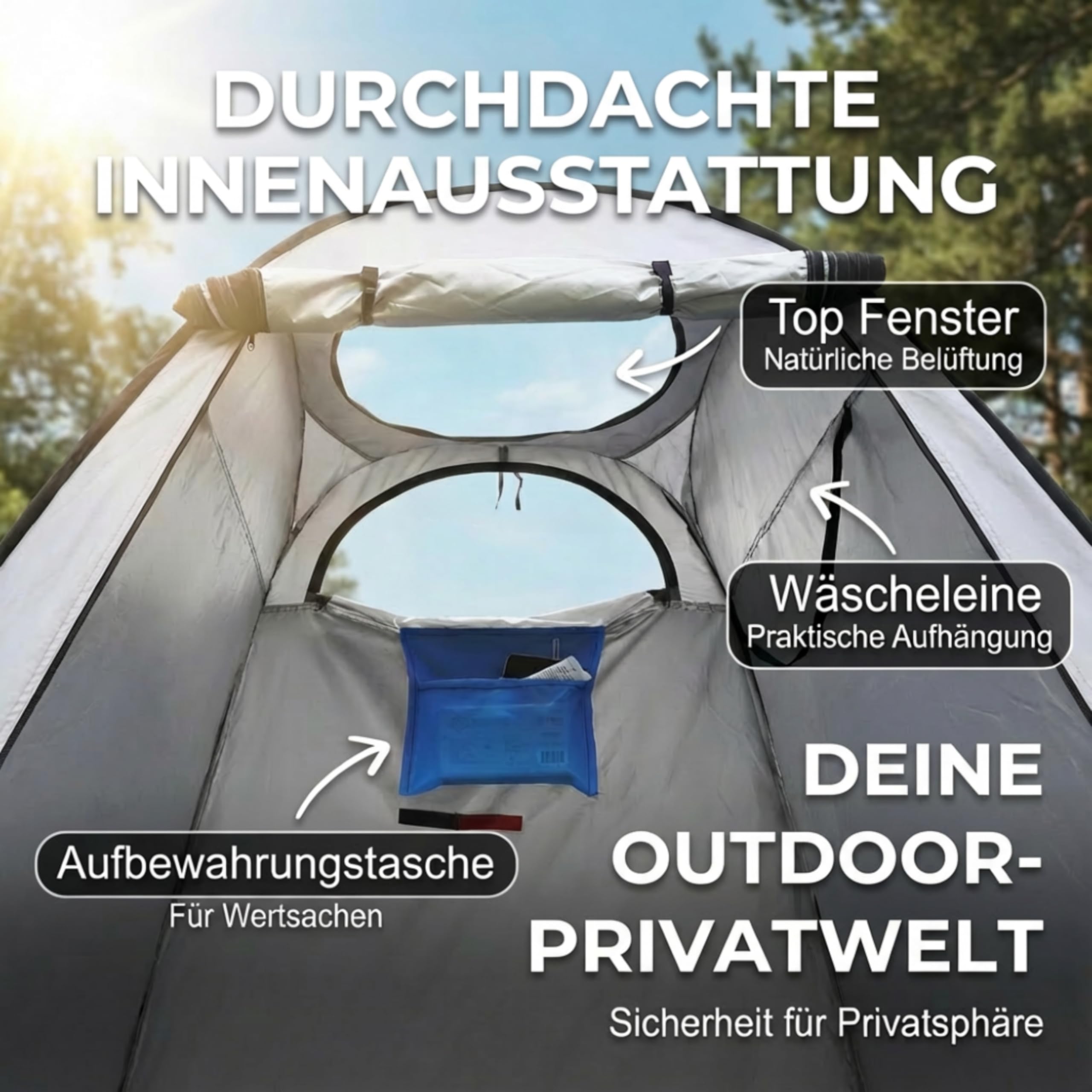 CLIPOP Pop-Up-WC-Zelt, tragbar, Dusche, Sichtschutz, wasserdicht, UV-Schutz, Umkleidezelt für Strand, Angeln, Wandern, Baden, Outdoor, mit Tragetasche