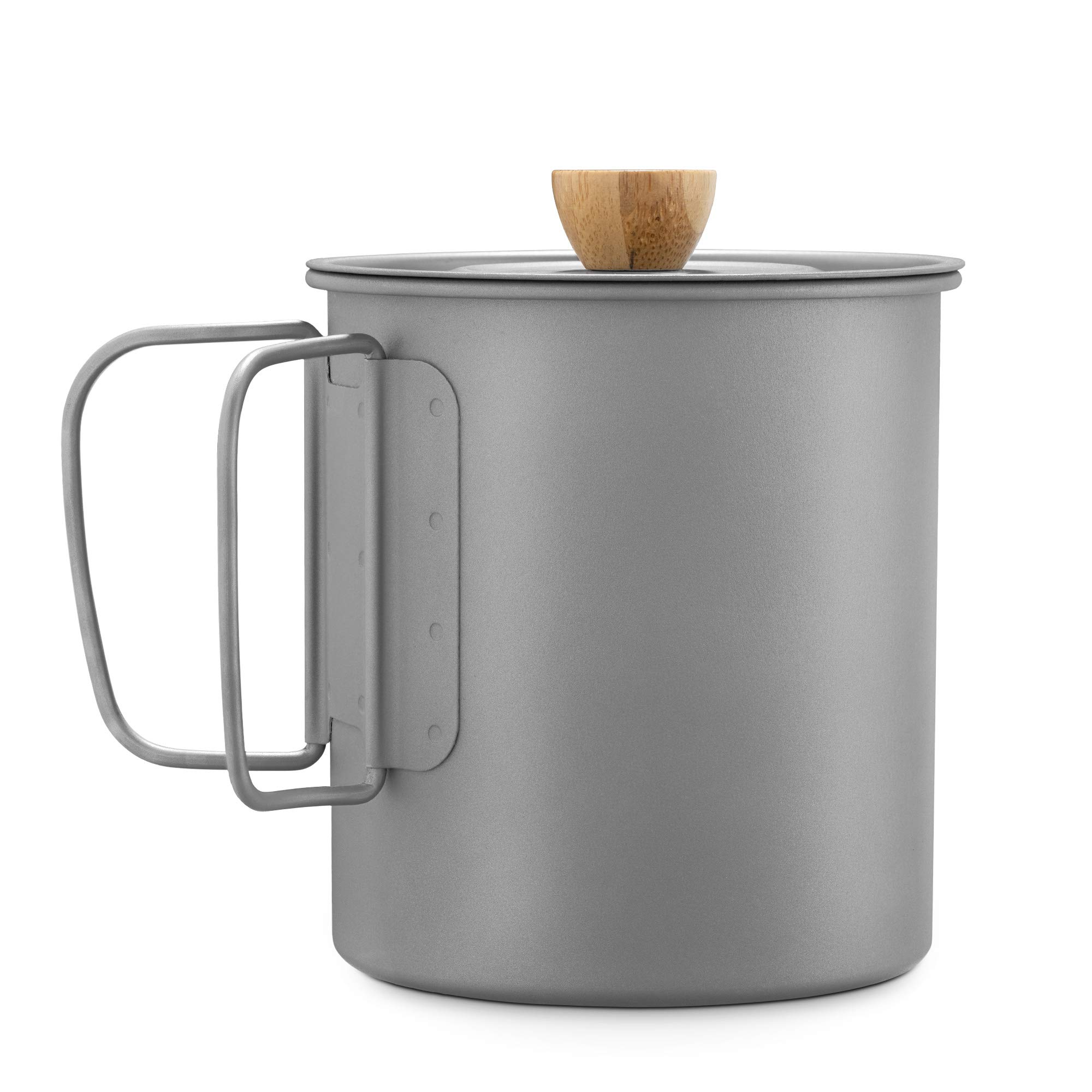 Navaris Cafetera Francesa de Camping - Set de cafetera Camping con 1x Prensa Francesa Cafe de Titanio y 1x Taza de Acero Inoxidable - con Bolsa de Transporte