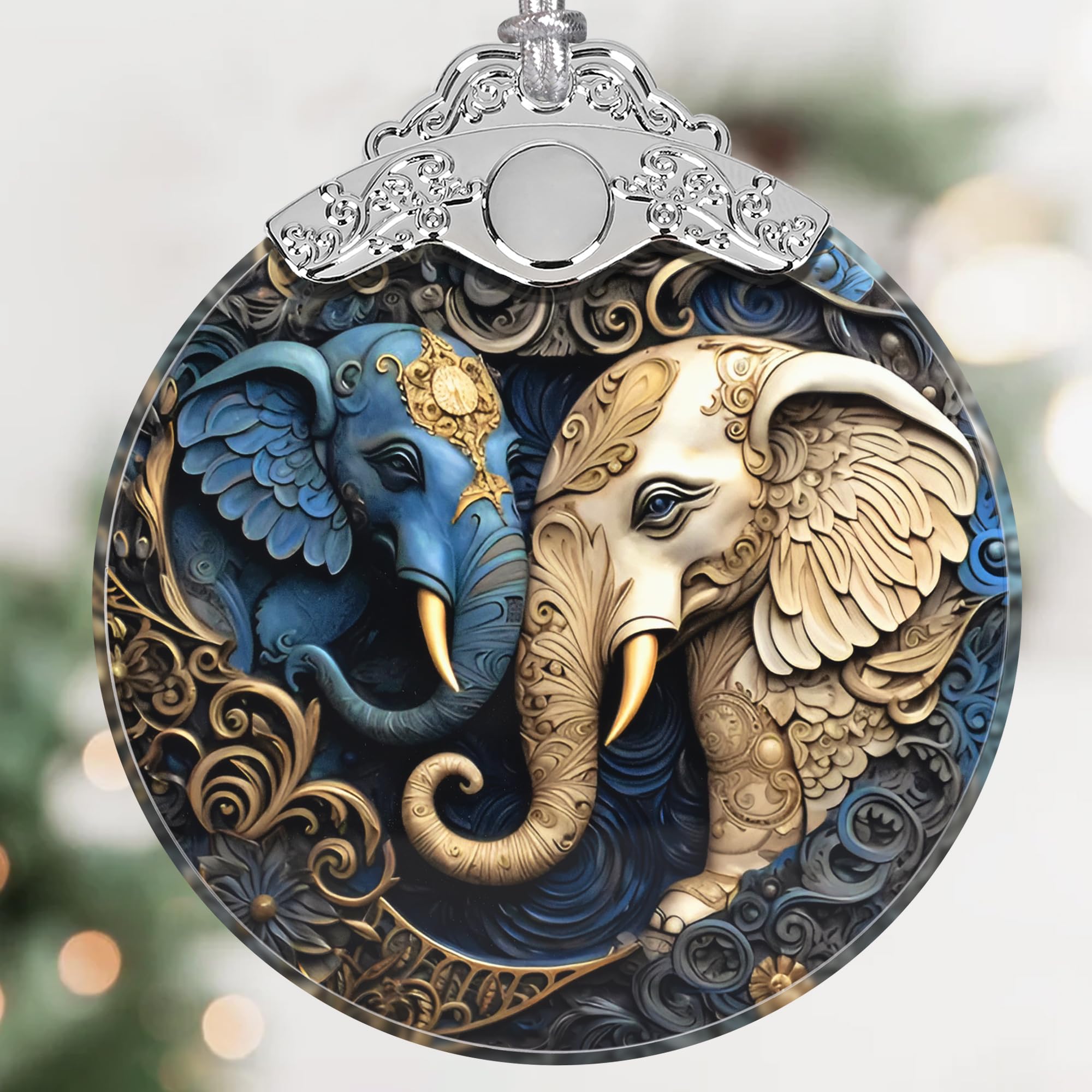 Éléphant de Noël en verre teinté suspension sapin originale
