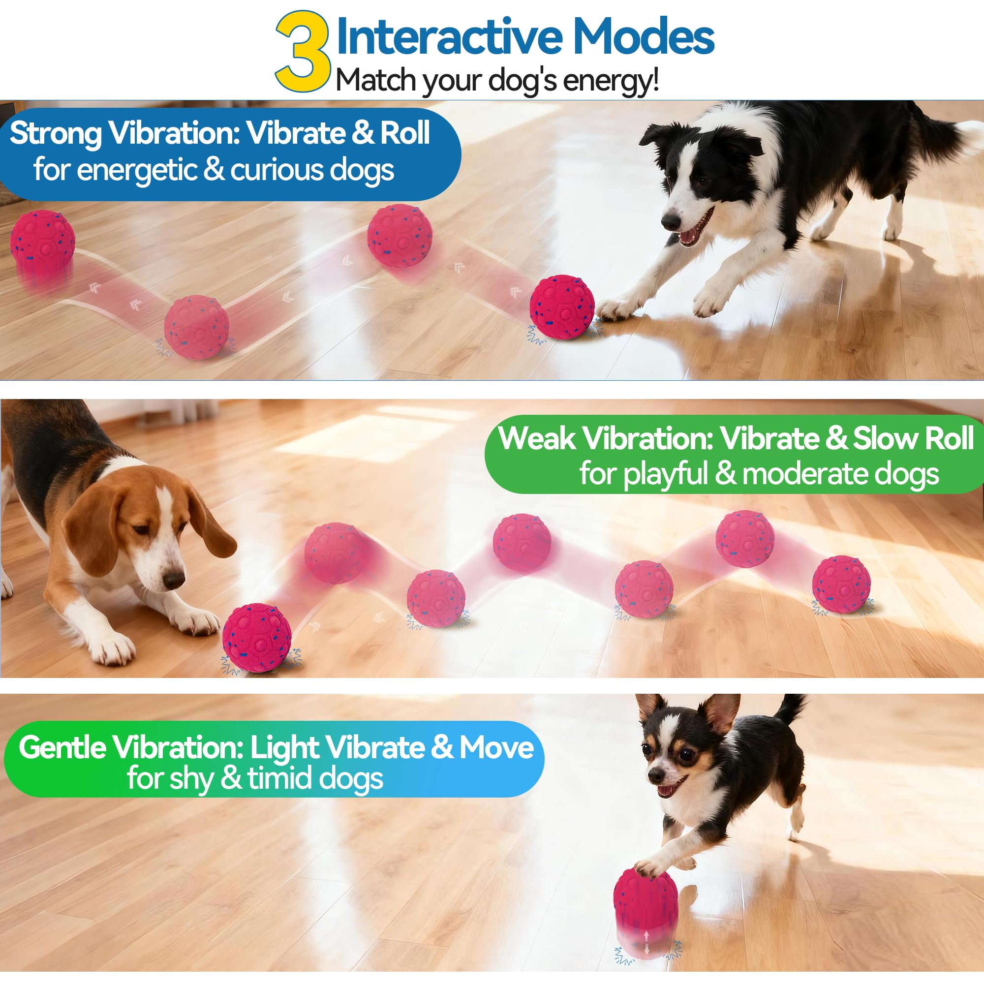 Newget Balle interactive pour chien avec télécommande, 3 modes, balles mobiles intelligentes avec réveil tactile, balle automatique résistante à la mastication, pour chiens de taille moyenne et grande