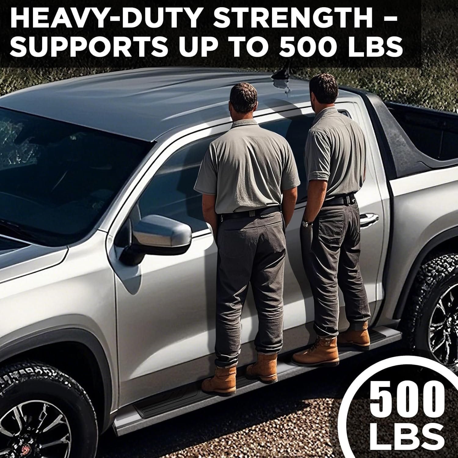 6.5" Running Boards Compatible with 2019-2025 Chevy Silverado 1500 Crew Cab, Mirror Stainless Steel Side Step, Nerf Bar Ridge Pattern