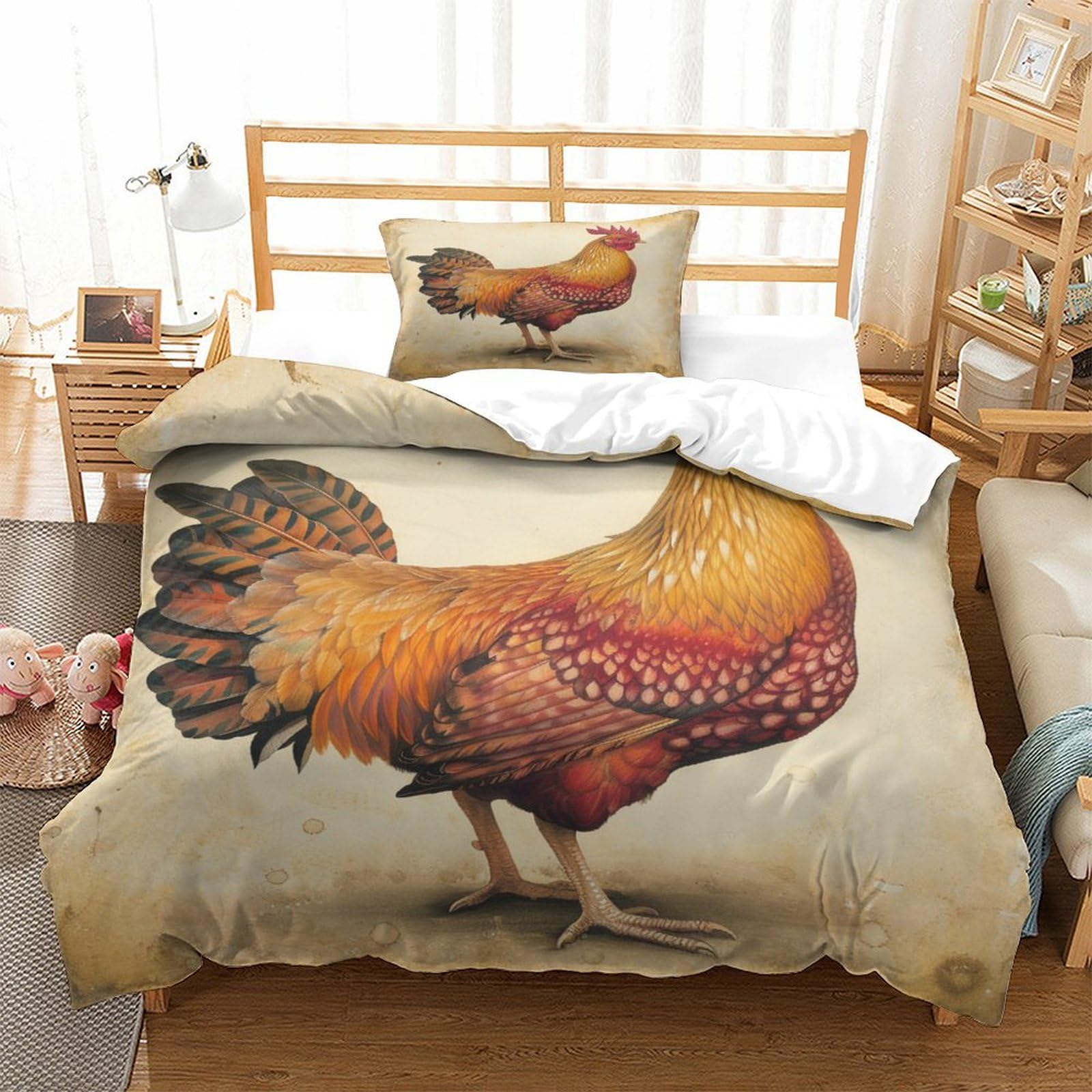 P1s9u7w5y Gallic Rooster-6 3D Printed Rustic Rooster Duvet Cover Set 3Pcs Microfiber Farmhouse Bedding Set Single（135X200cm）
