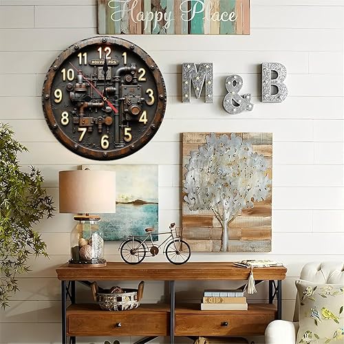 Miniatura 5 de Reloj de pared Steampunk, diseño de tubo de metal vintage, reloj de pared de madera de 10 pulgadas, movimiento silencioso, funciona con pilas AA no