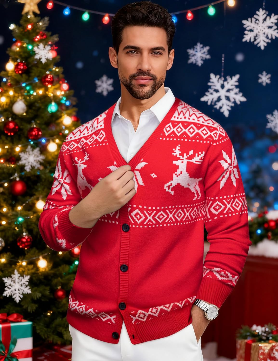 Barry.Wang Mens Cardigan Sweater Long Sleeve Casual V Neck Solid Knitwear Cardigans with Pockets Business Weekend - Image 2