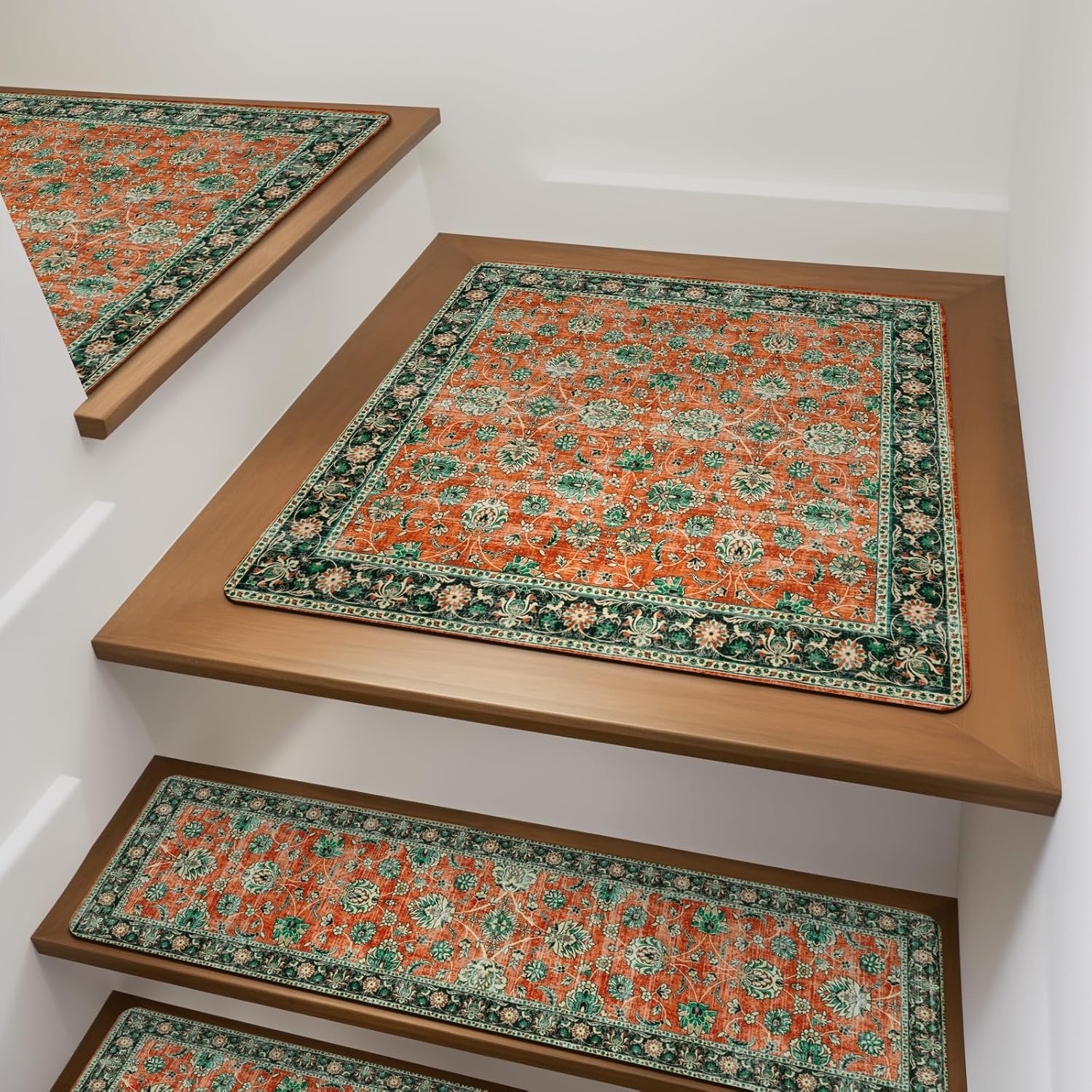 OJIA Vintage Stair Treads Non-Slip Stair Runners with Landing Rug for Wooden Steps Indoor Carpet Stair Treads Stair Matching Mats Staircase Step Treads for Kids, Elders and Dogs, Stair Covers