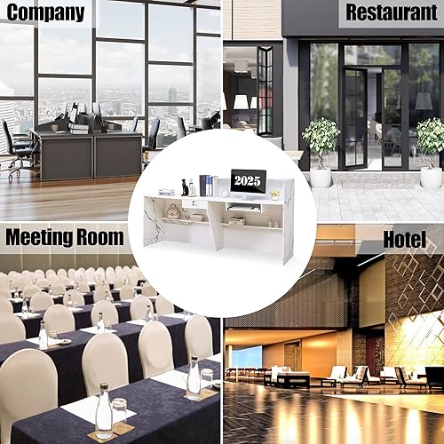 Miniatura 7 de Escritorio de recepción grande de 86.8 pulgadas, moderno mostrador de pago con cajón con cerradura, bandeja para teclado y estantes, escritorio de