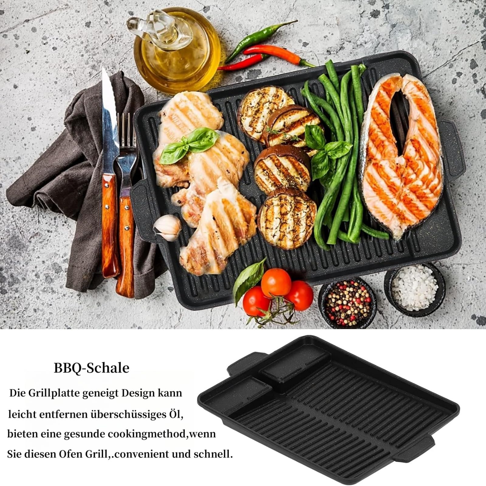 Rechteckige Grillpfanne,Gaskocher grillplatte, Grillaufsatz gaskocher camping，Antihaftbeschichtet, Innen- und Außen Grillplatte campingkocher