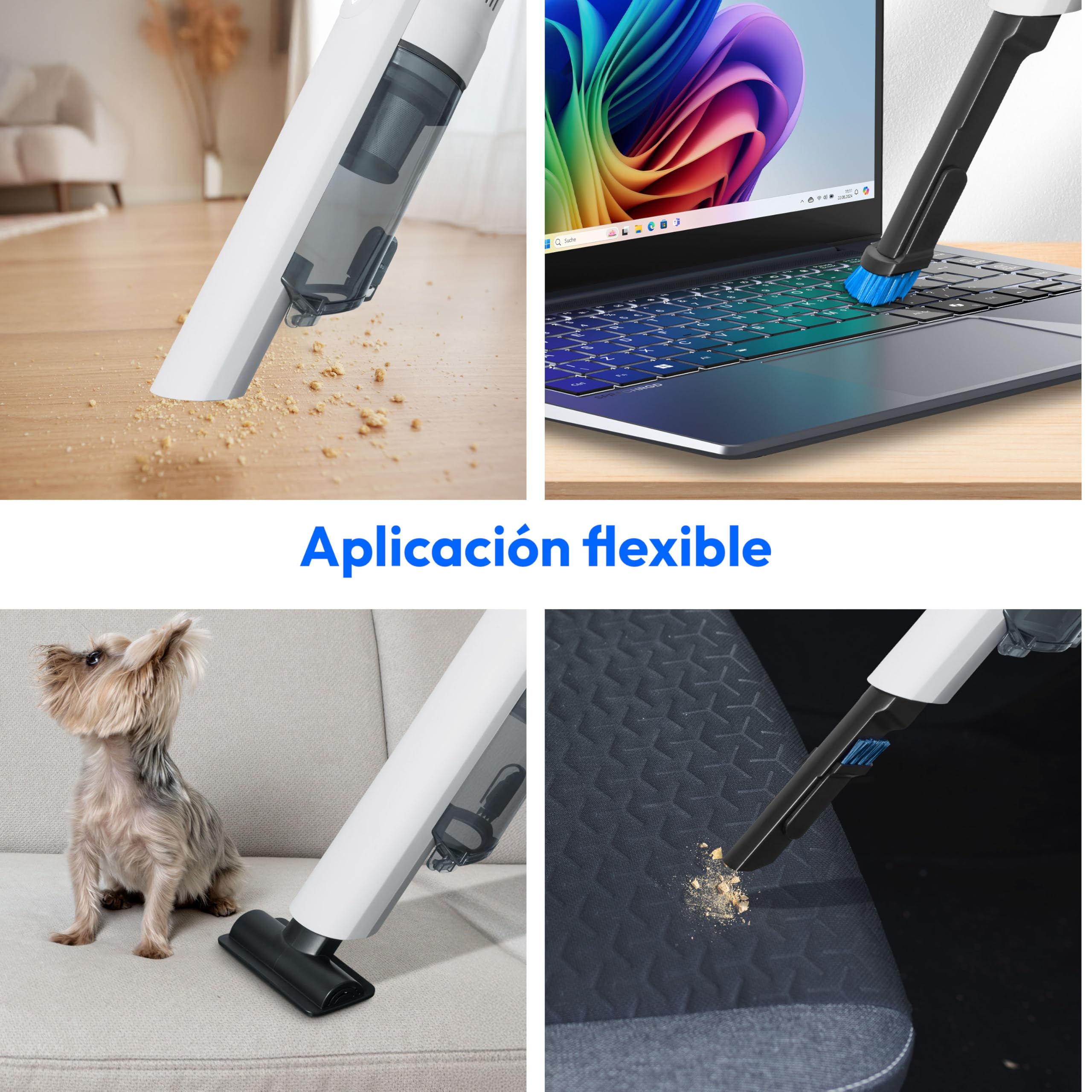 MEDION Aspiradora de Mano 2en1 con Tubo y Cepillo para Suelos (Motor BLDC, Filtro HEPA 13, filtrado de Polvo y alérgenos, Potencia de succión 20 kPa, batería, Base de Carga, sin Cables, MD11515)