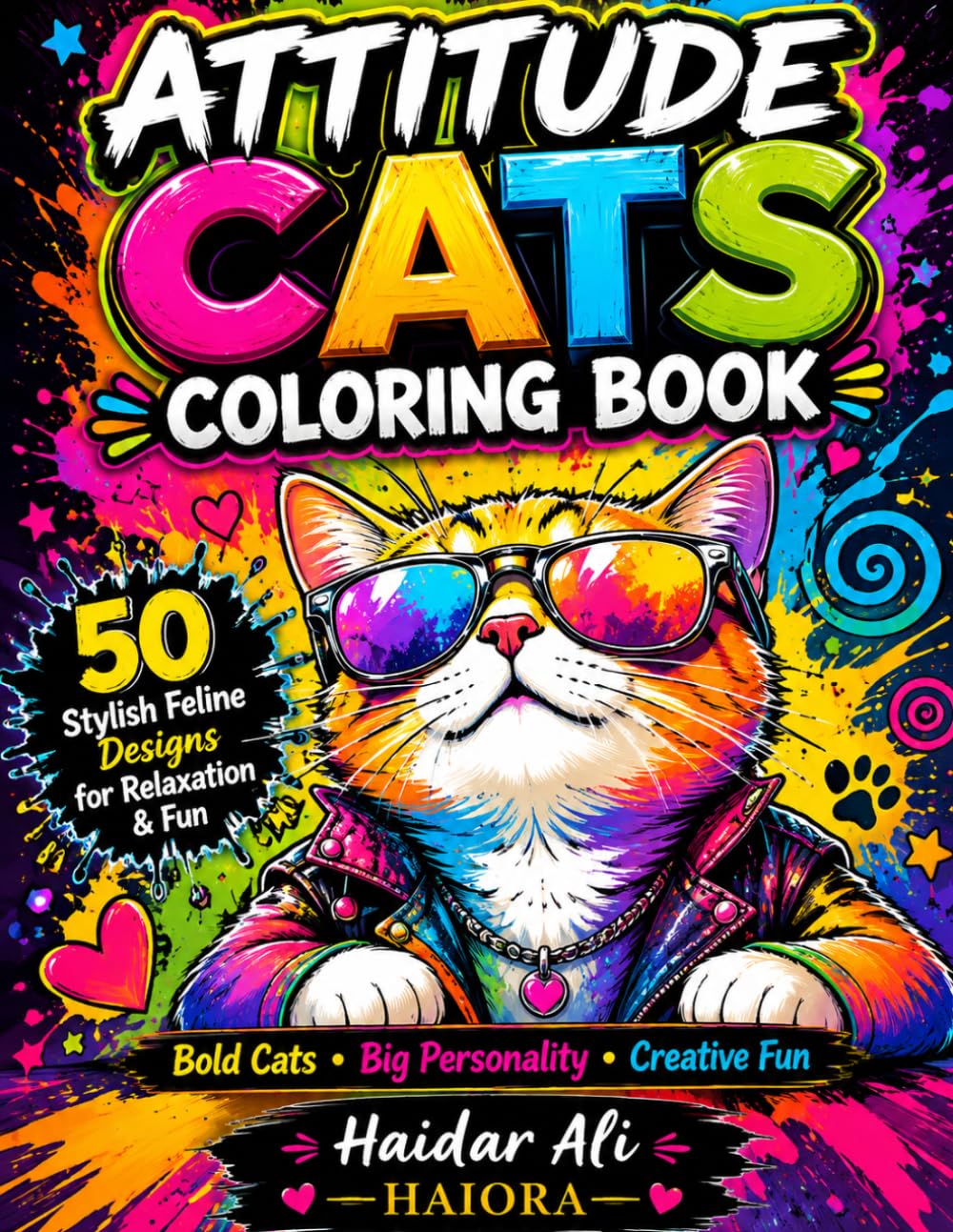 Attitude Cats Coloring Book: 50 Stylish Feline Designs for Adults, Teens & Cat Lovers | Bold, Fun and Relaxing Cat Coloring Pages with Big Personality