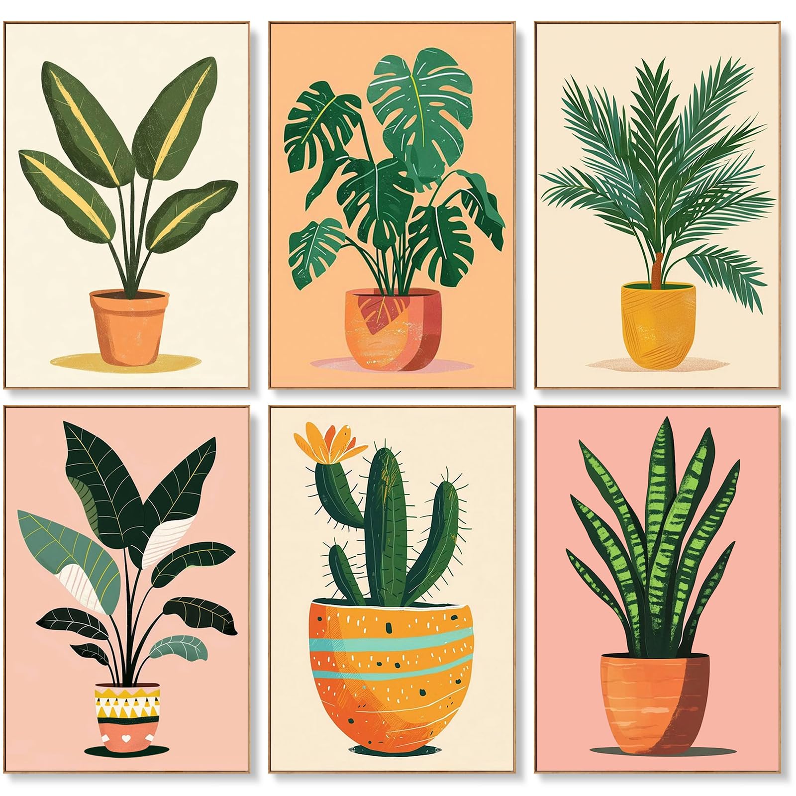 6 Pack Paint by Numbers for Adults - 8x12 Inch Plants Paint by Numbers Kits on Canvas for Adults Beginners, Green Plants DIY Acrylic Oil Adult Painting by Number, Perfect for Gift Home Decor